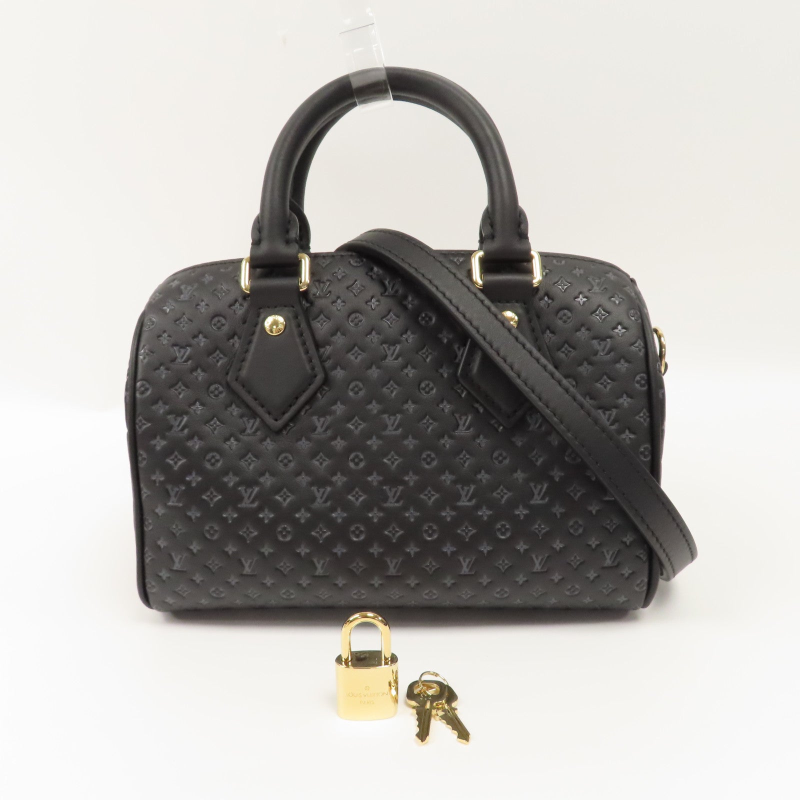 LOUIS VUITTON Nanogram Speedy Bandouliere 20金扣手挽肩背兩用袋黑色