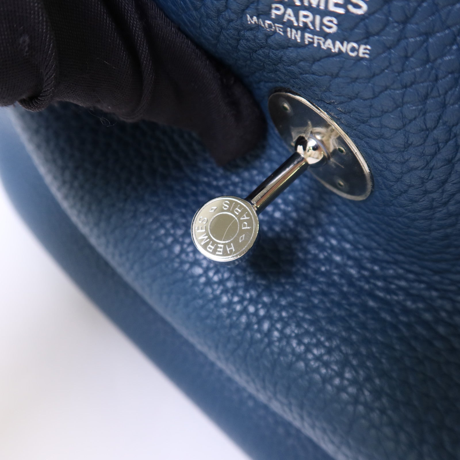 HERMES Clemence皮革Lindy 30銀扣手挽肩背兩用袋Bleu Jean