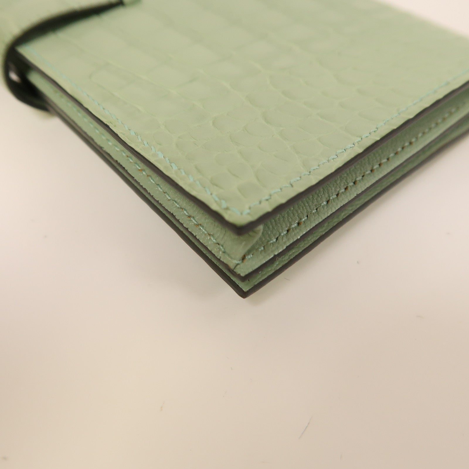 HERMES 【激減優惠】鱷魚皮革Bearn Wallet銀扣長錢包新薄荷綠色