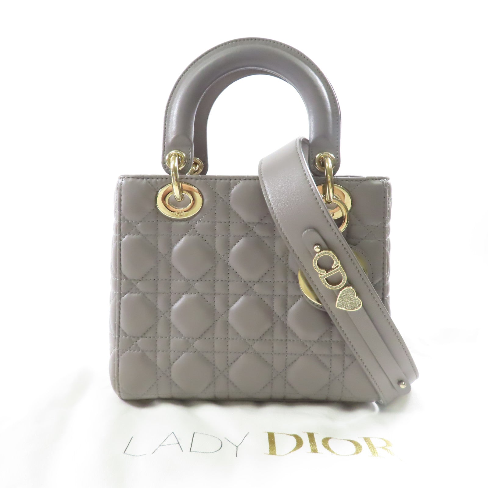 Dior 皮革Lady Dior My ABC Dior金扣手挽肩背兩用袋灰色