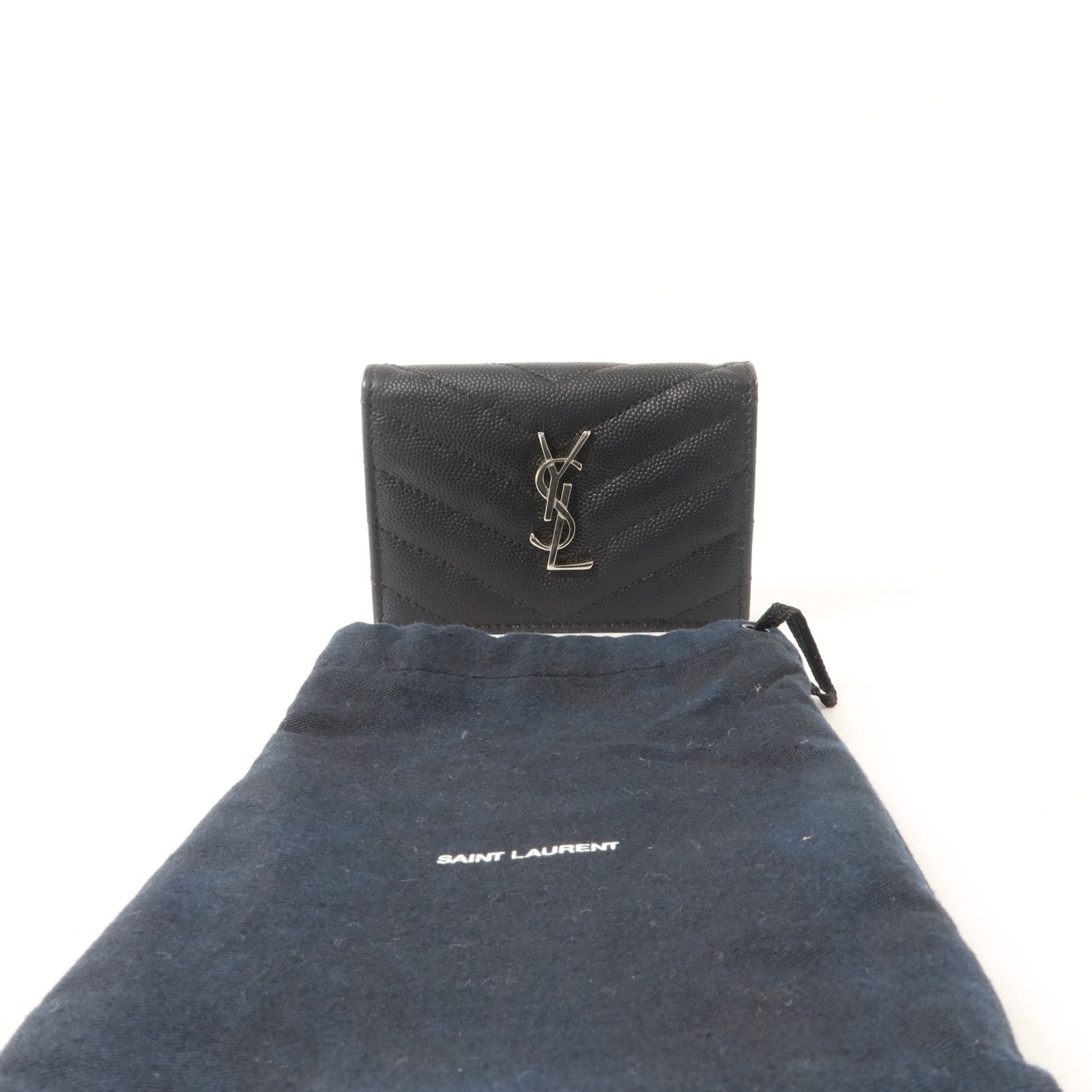 YVES SAINT LAURENT 牛皮皮革Bifold Wallet銀扣錢包