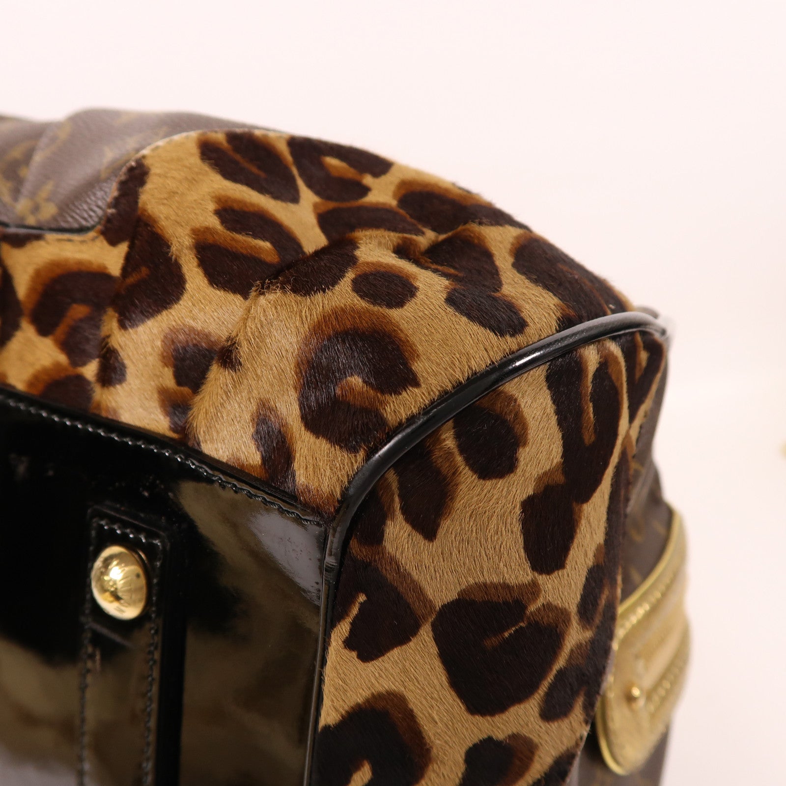 LOUIS VUITTON 【激減優惠】Monogram/蛇皮皮革/馬毛Leopard Steven金扣手挽肩背兩用袋