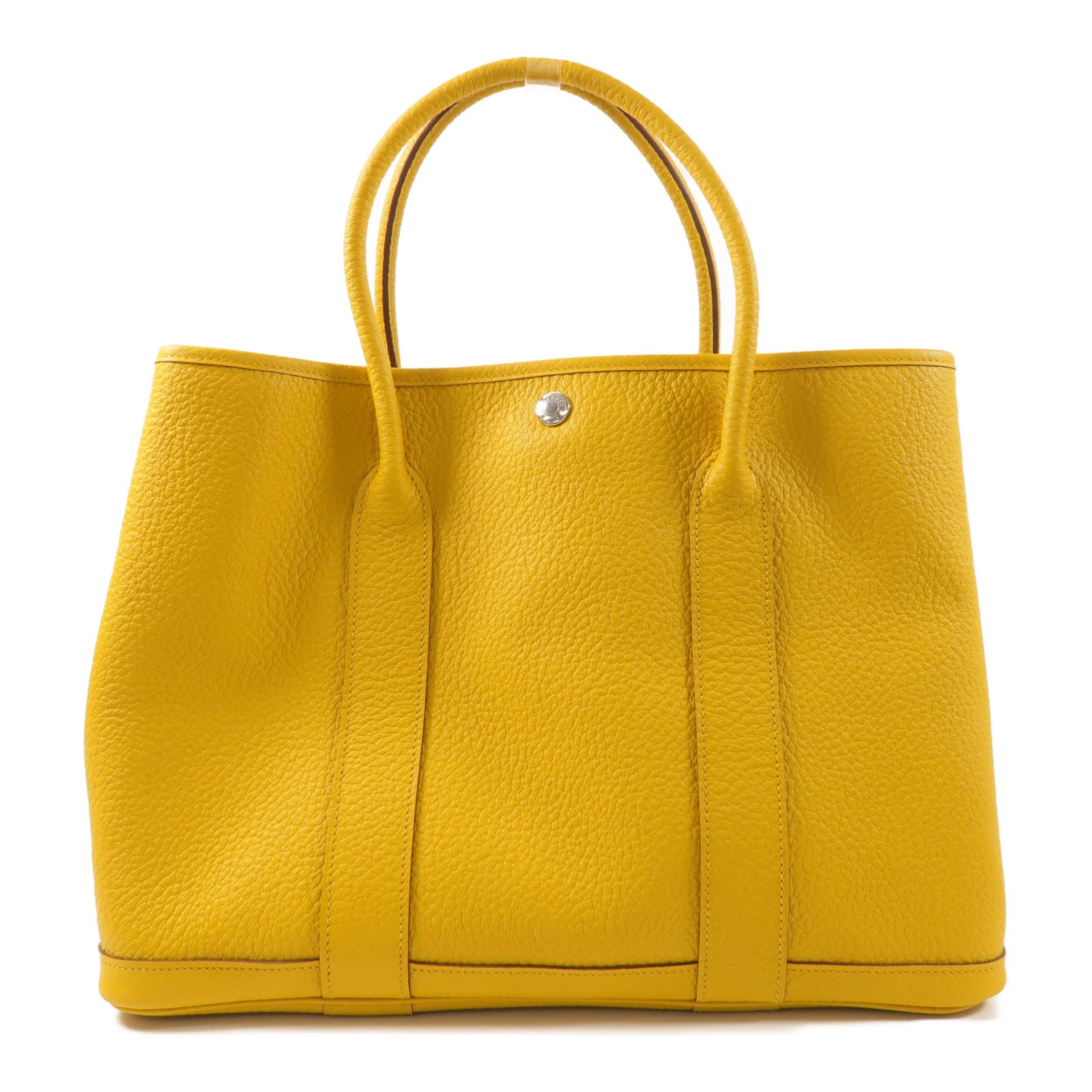 HERMES Negonda皮革Garden Party PM銀扣手挽袋Jaune Ambre
