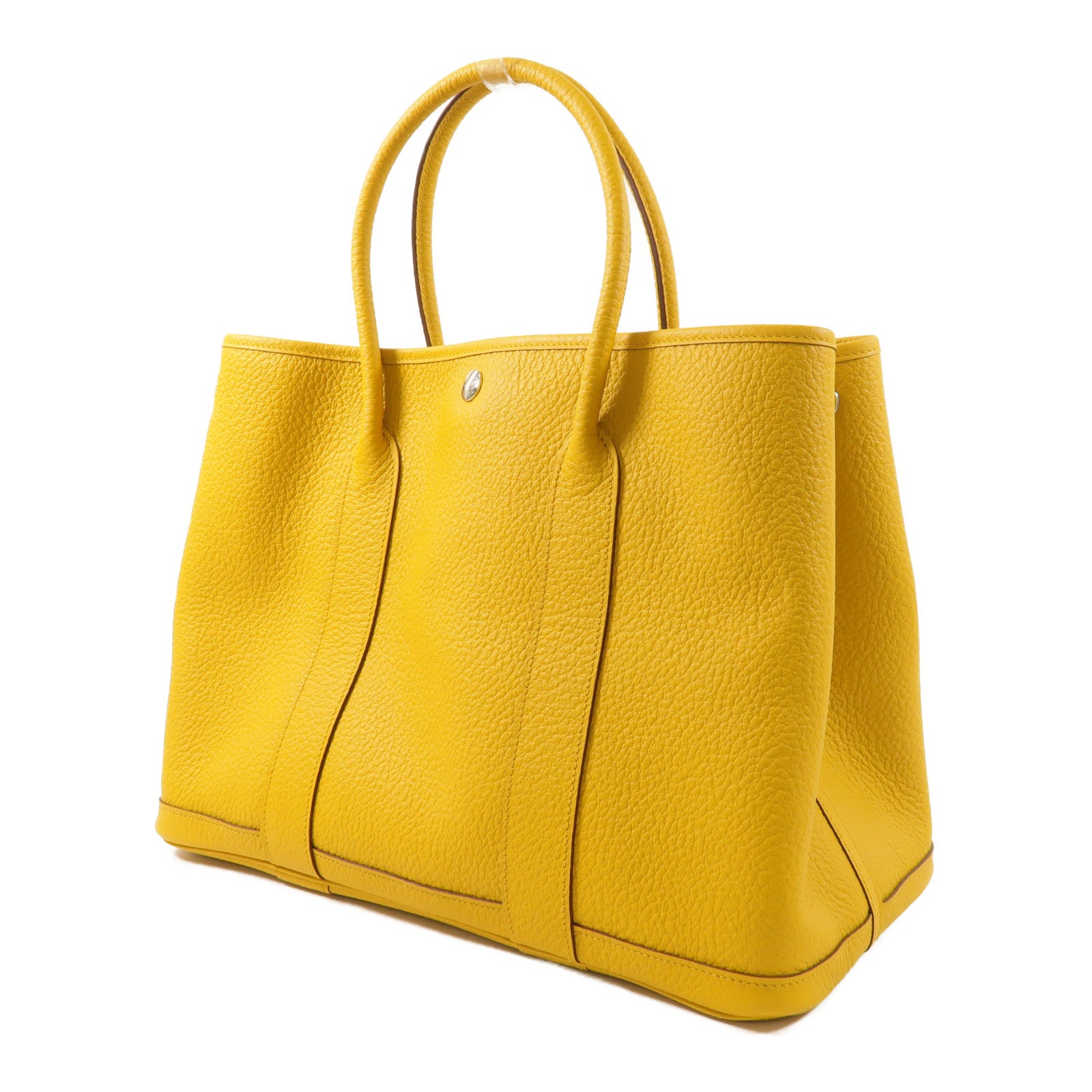 HERMES Negonda皮革Garden Party PM銀扣手挽袋Jaune Ambre