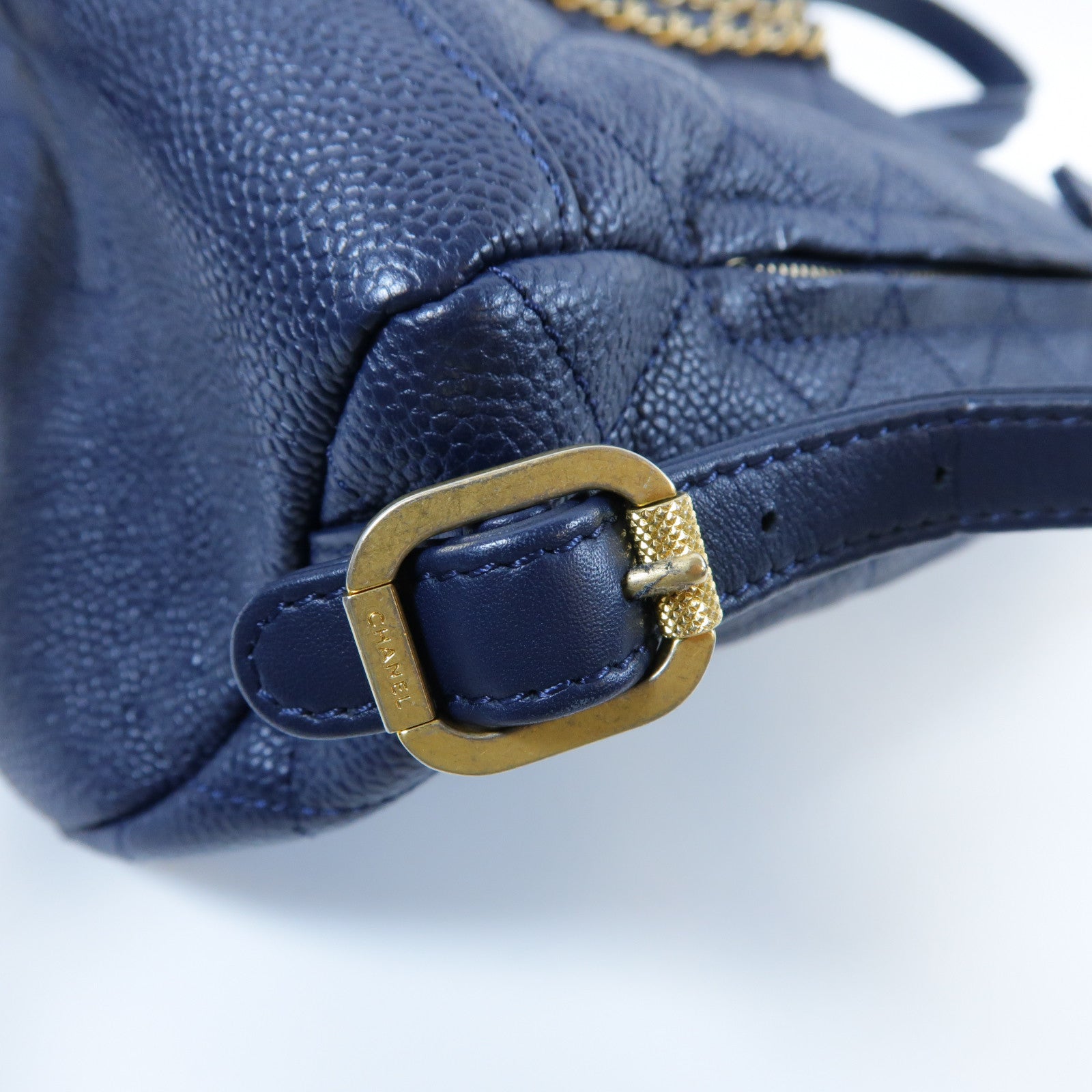 CHANEL 【激減優惠】菱格Caviar皮革Backpack金扣鏈帶背包藍色