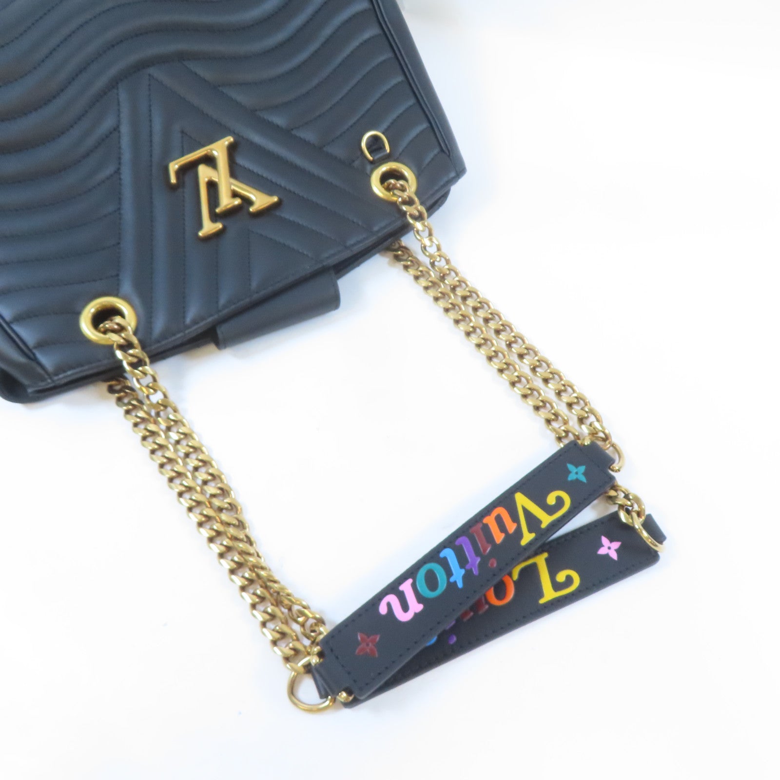 LOUIS VUITTON 牛皮皮革New Wave Tote金扣鏈帶肩背袋黑色