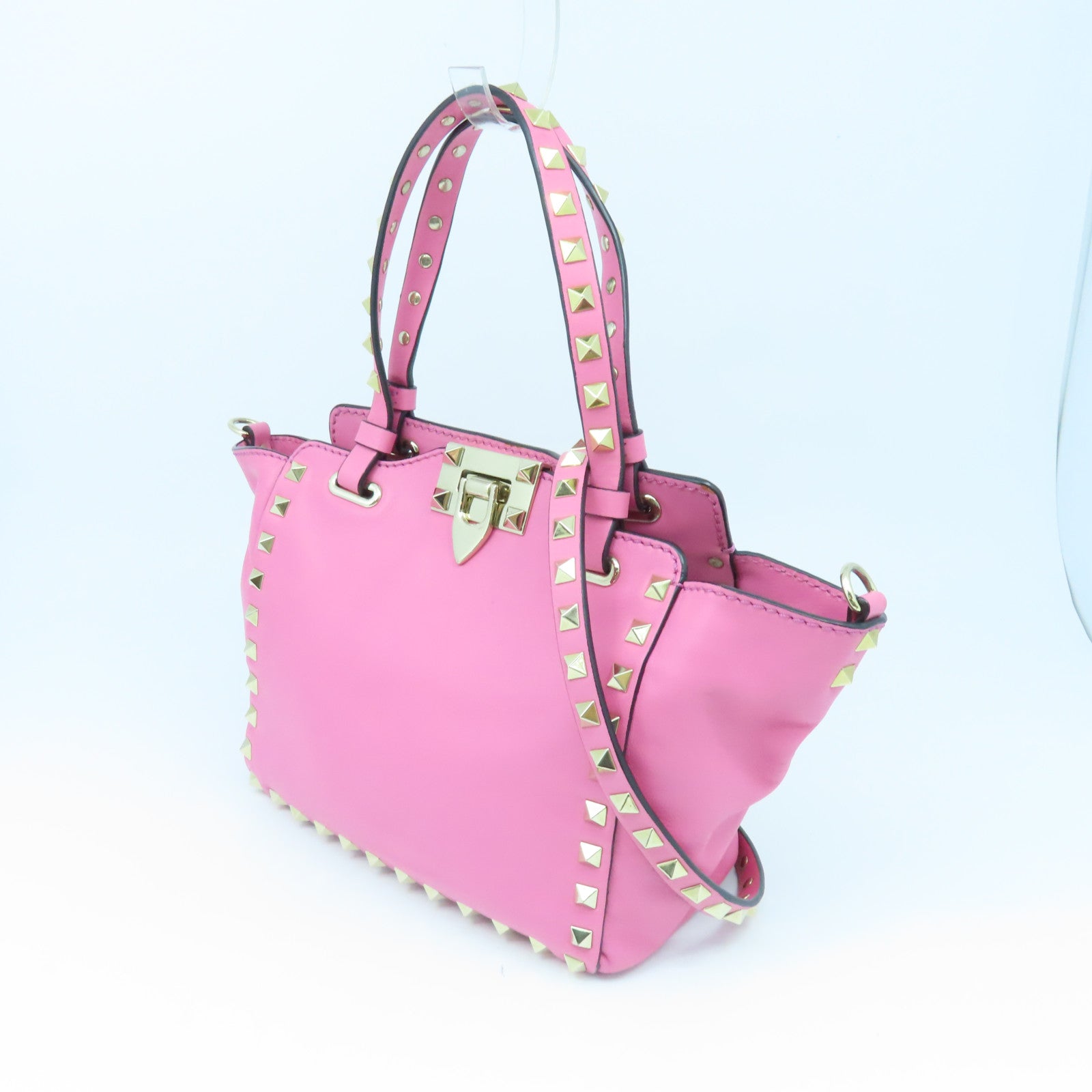 Valentino Leather Rockstud Mini Gold Buckle Handle Shoulder Bag Pink
