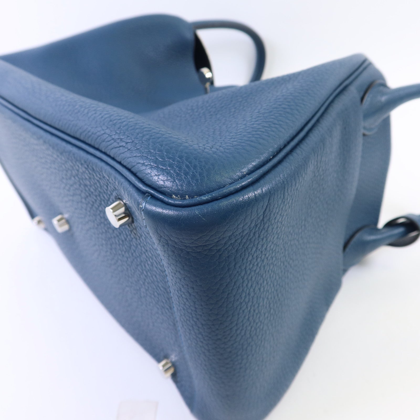 HERMES Clemence皮革Lindy 30銀扣手挽肩背兩用袋Bleu Jean