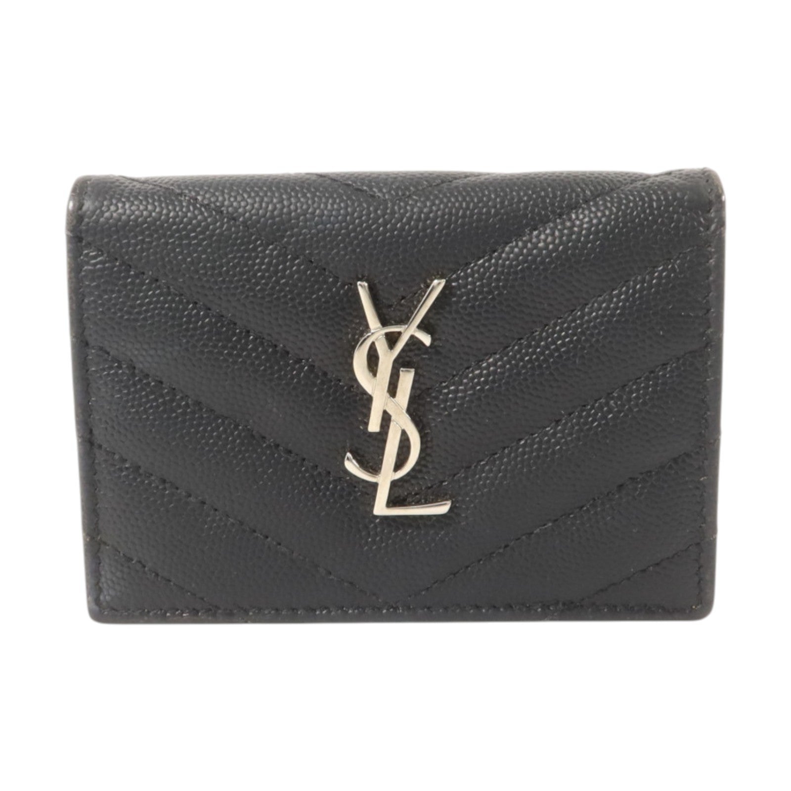 YVES SAINT LAURENT 牛皮皮革Bifold Wallet銀扣錢包