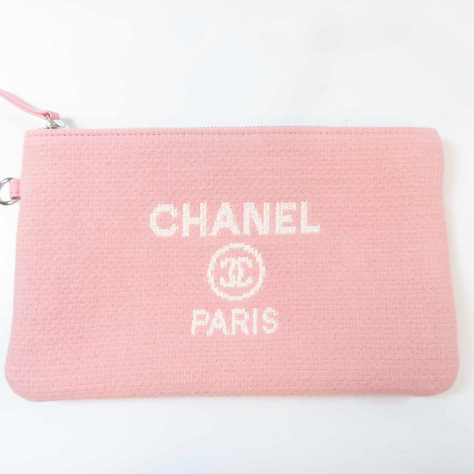 CHANEL 帆布Deauville Tote銀扣鏈帶肩背袋粉紅色