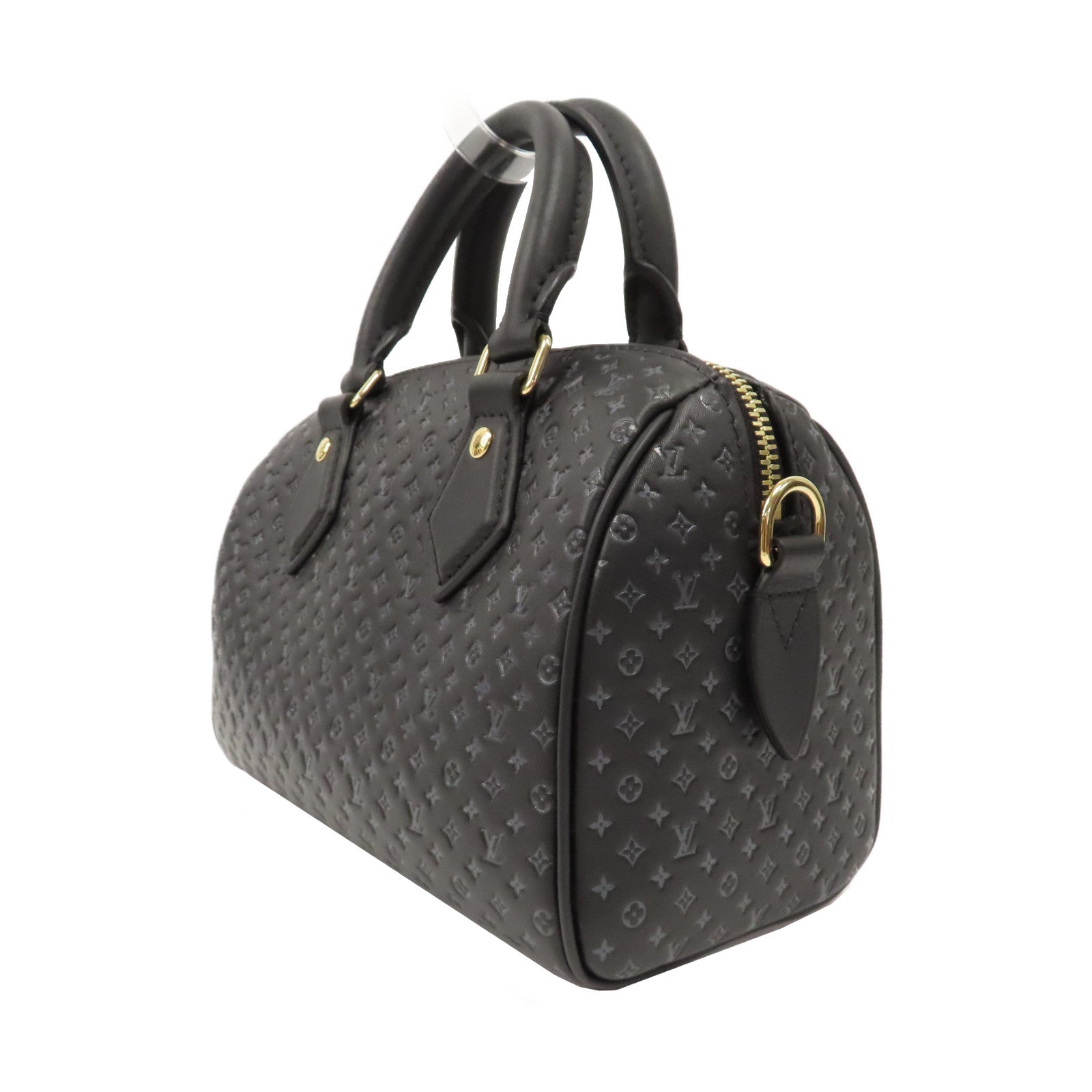 LOUIS VUITTON Nanogram Speedy Bandouliere 20金扣手挽肩背兩用袋黑色