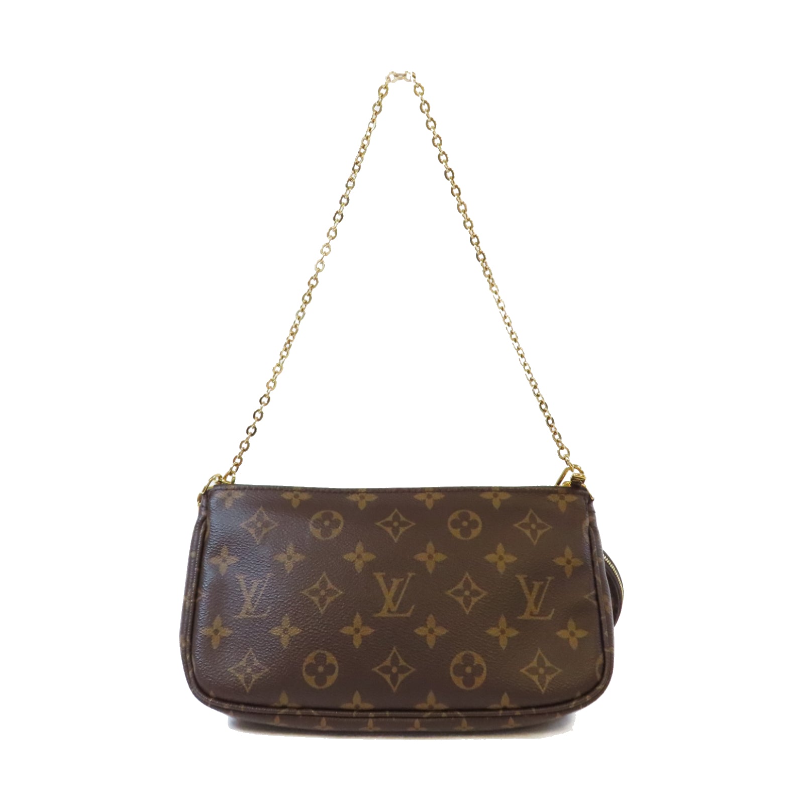 LOUIS VUITTON Monogram Multi Pochette Accessories金扣鏈帶手挽肩背兩用袋啡色/粉紅色