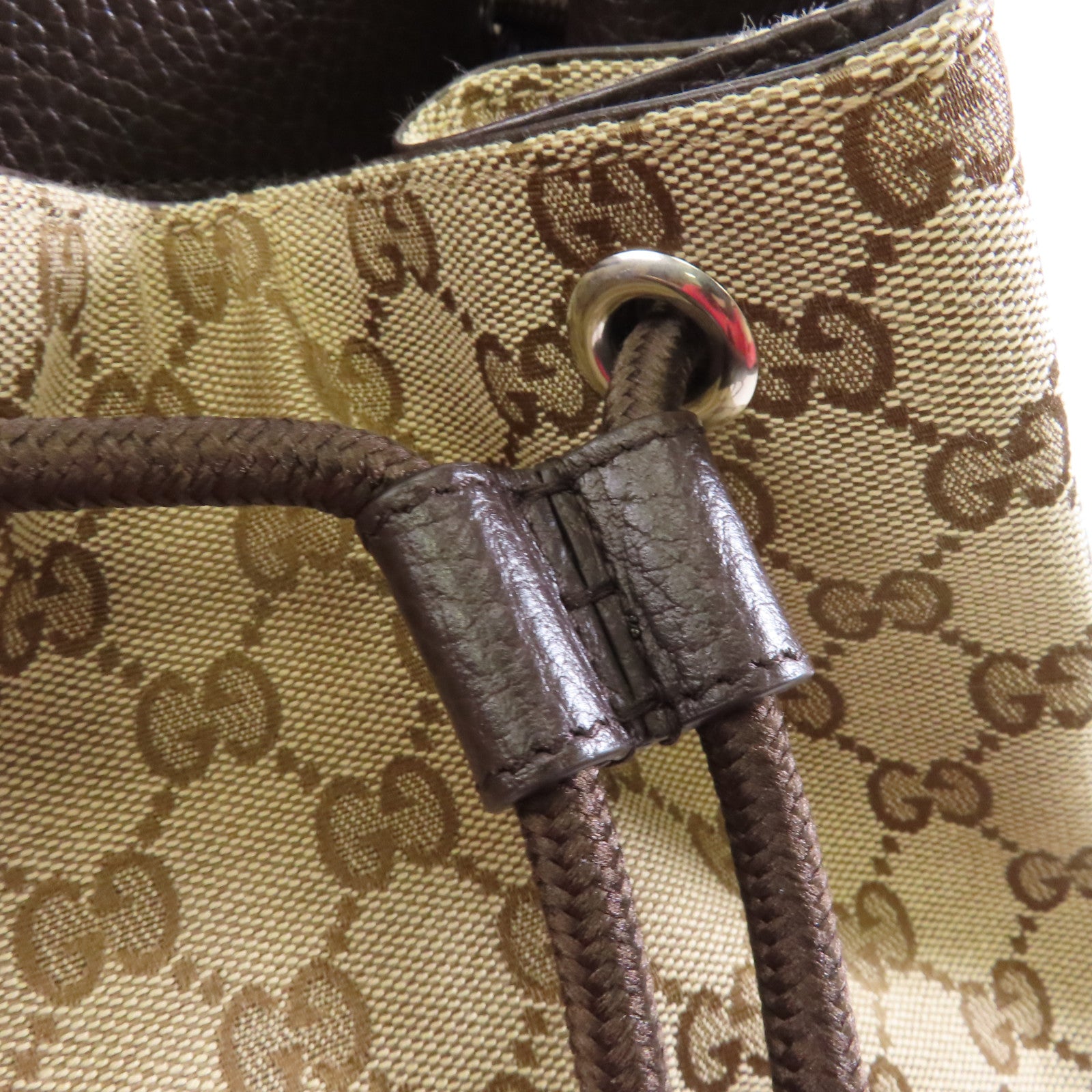 GUCCI 帆布Backpack銀扣背包棕色
