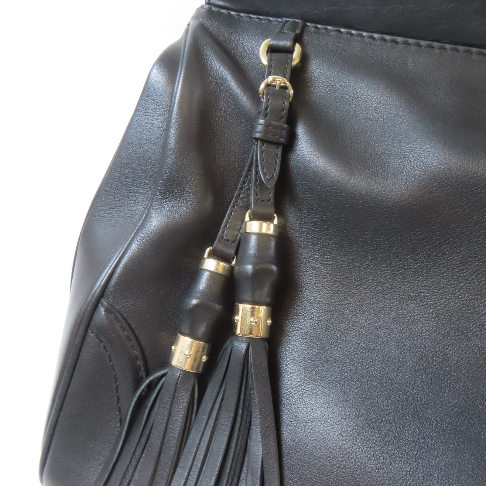 GUCCI 【激減優惠】皮革Bamboo Handbag銀扣手挽袋黑色