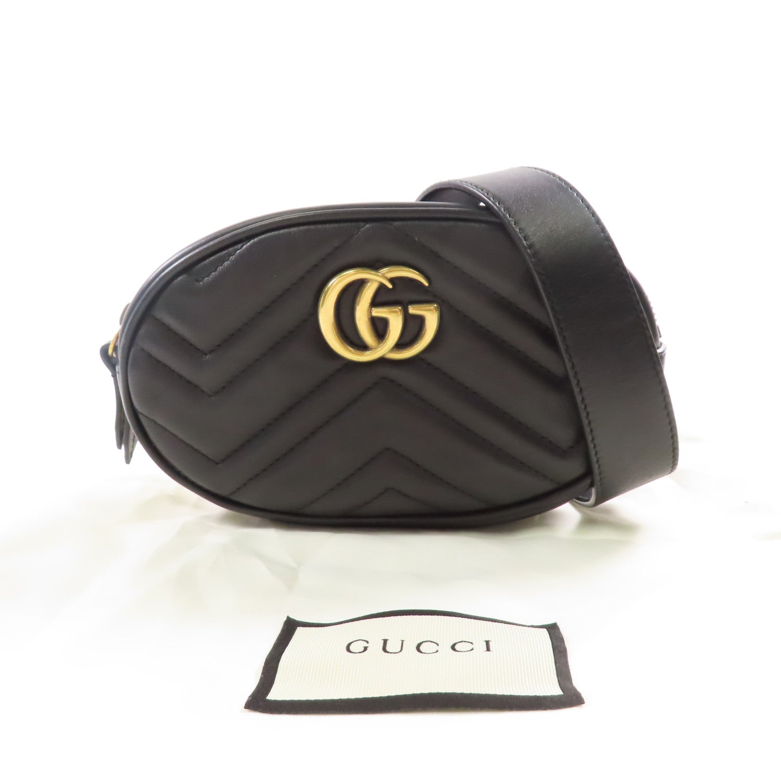 GUCCI GG GHW GG Marmont Waist Bag 476434 Calfskin Leather Black