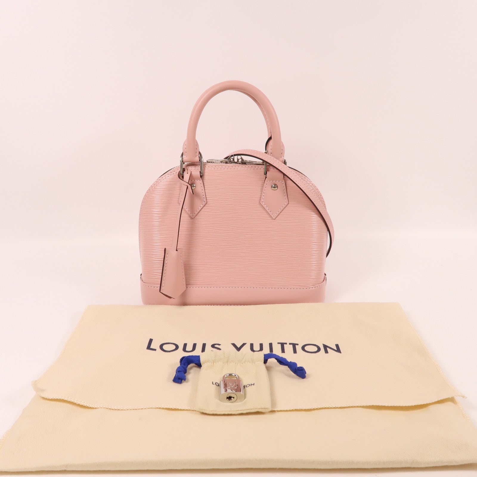 LOUIS VUITTON Epi Alma BB銀扣手挽肩背兩用袋粉紅色