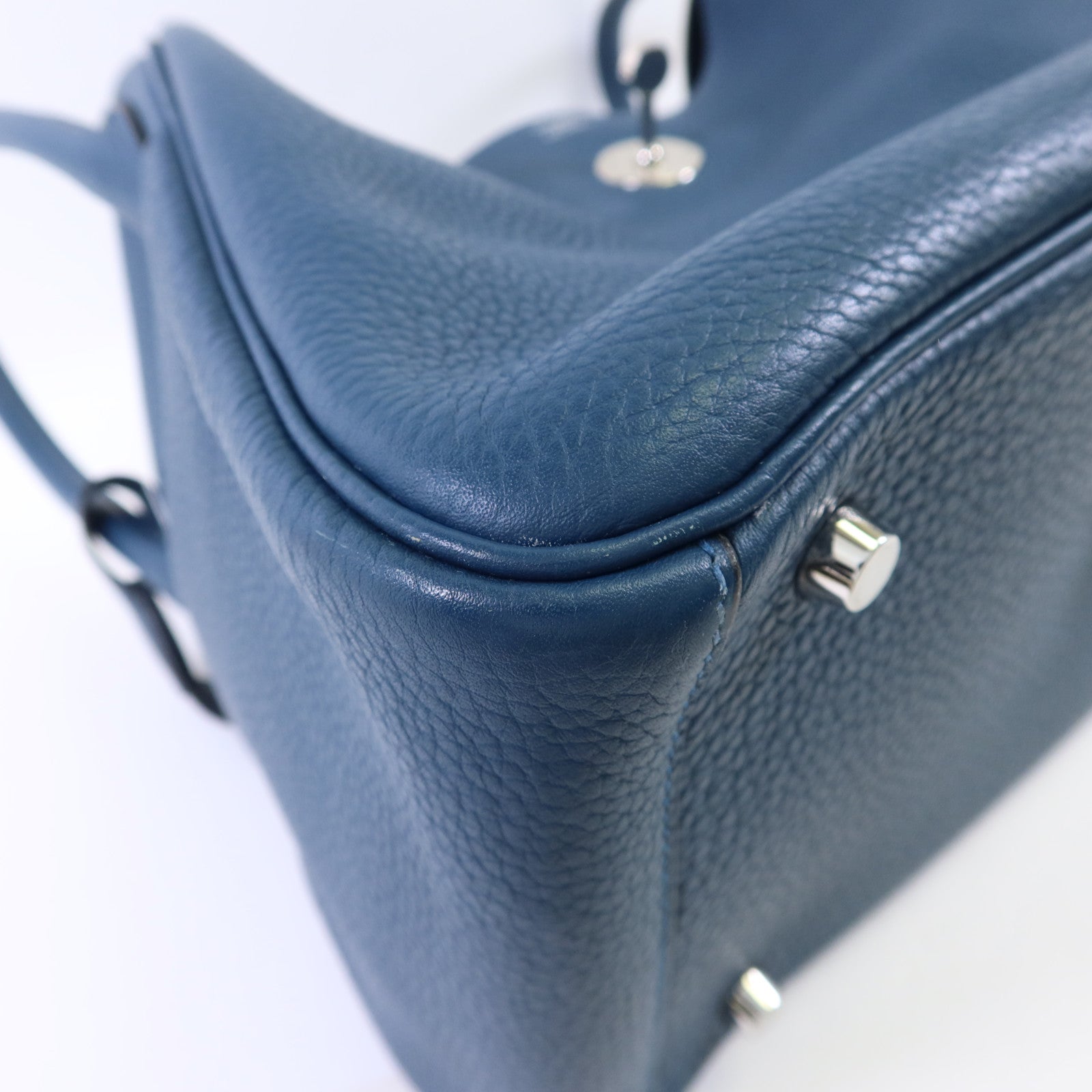 HERMES Clemence皮革Lindy 30銀扣手挽肩背兩用袋Bleu Jean