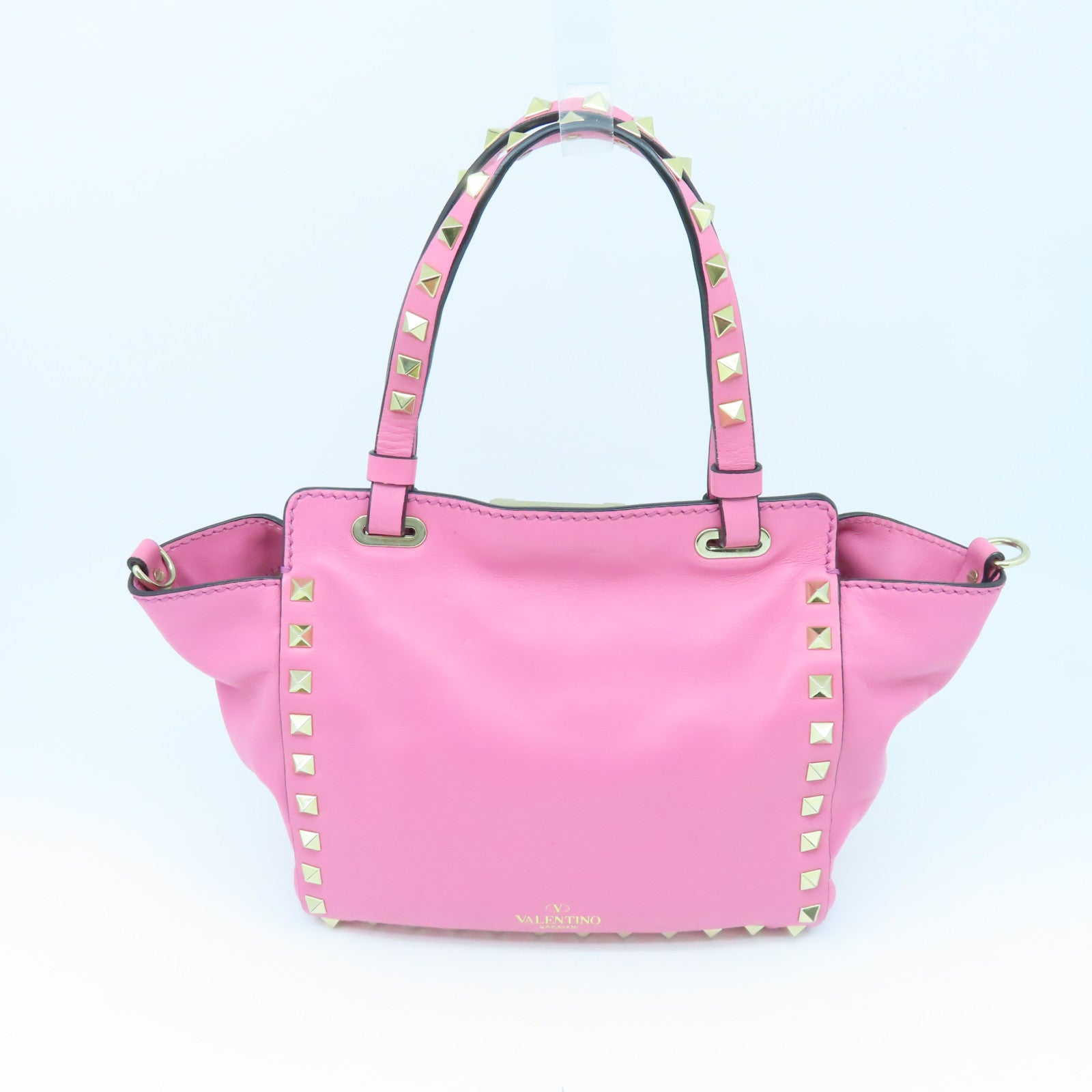 Valentino Leather Rockstud Mini Gold Buckle Handle Shoulder Bag Pink