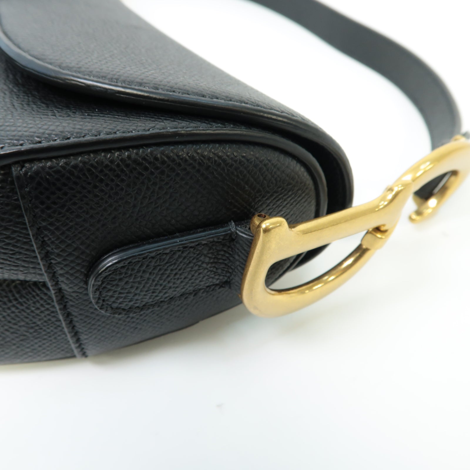 Dior 牛皮皮革Saddle Bag金扣手挽袋黒色