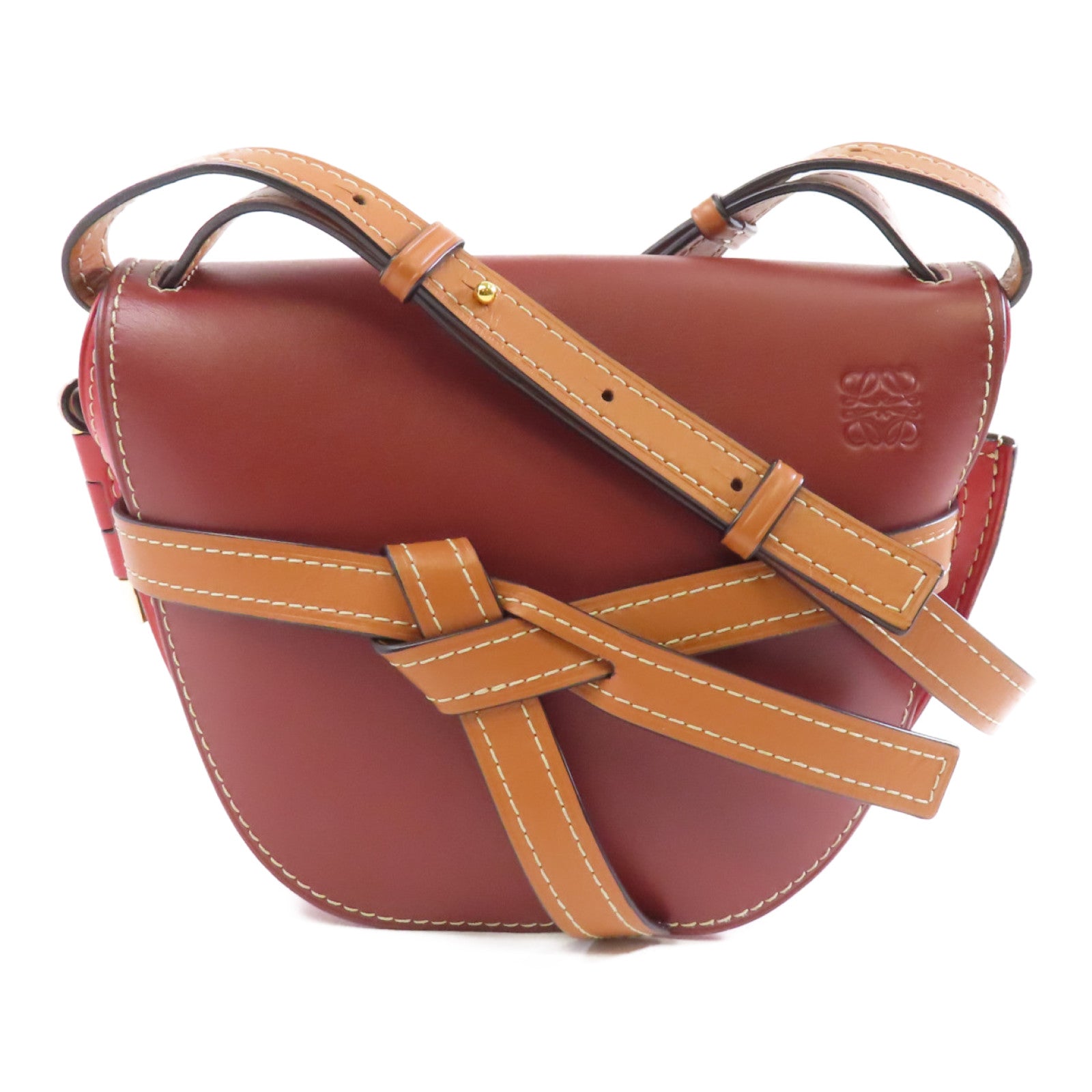 LOEWE 【激減優惠】牛皮皮革Gate Bag金扣肩背袋紅色/啡色