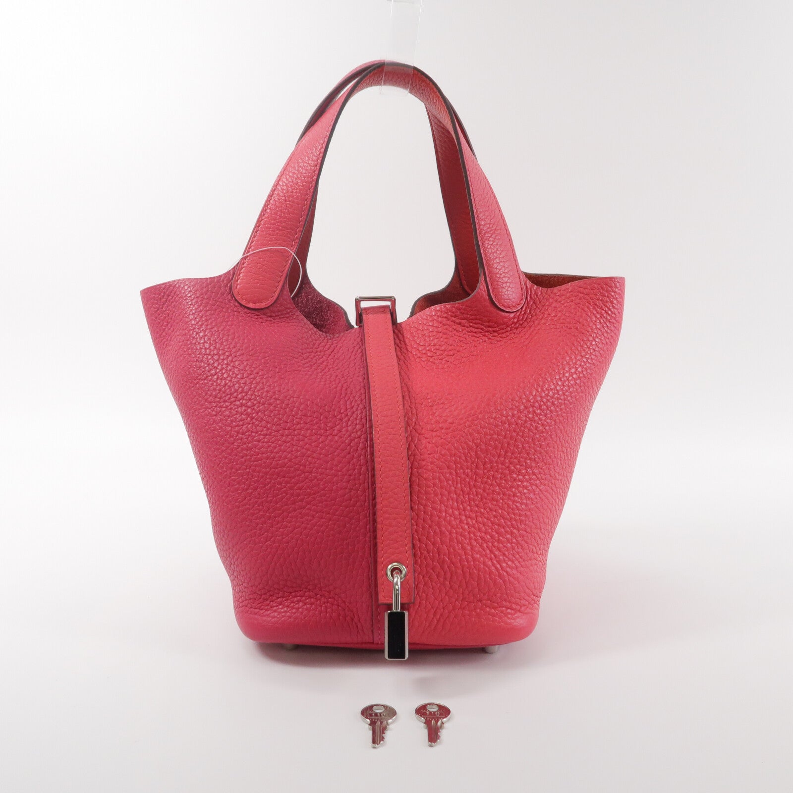 HERMES Clemence皮革Picotin PM手挽袋Rose Extreme