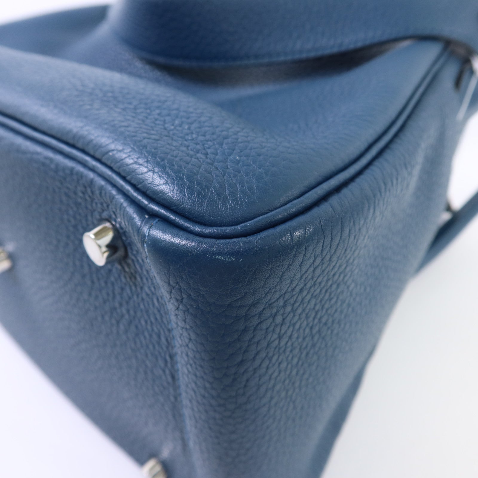 HERMES Clemence皮革Lindy 30銀扣手挽肩背兩用袋Bleu Jean