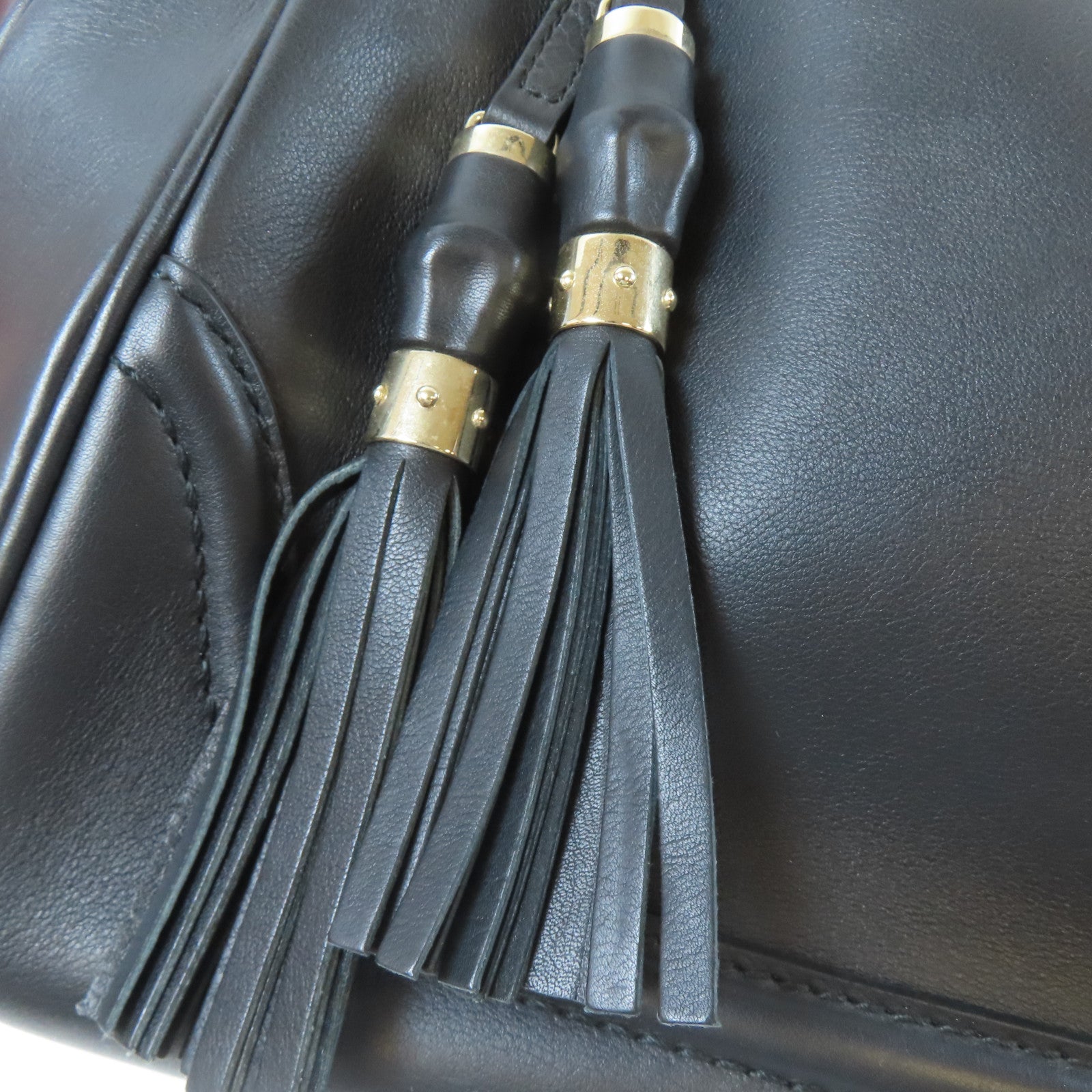 GUCCI 【激減優惠】皮革Bamboo Handbag銀扣手挽袋黑色