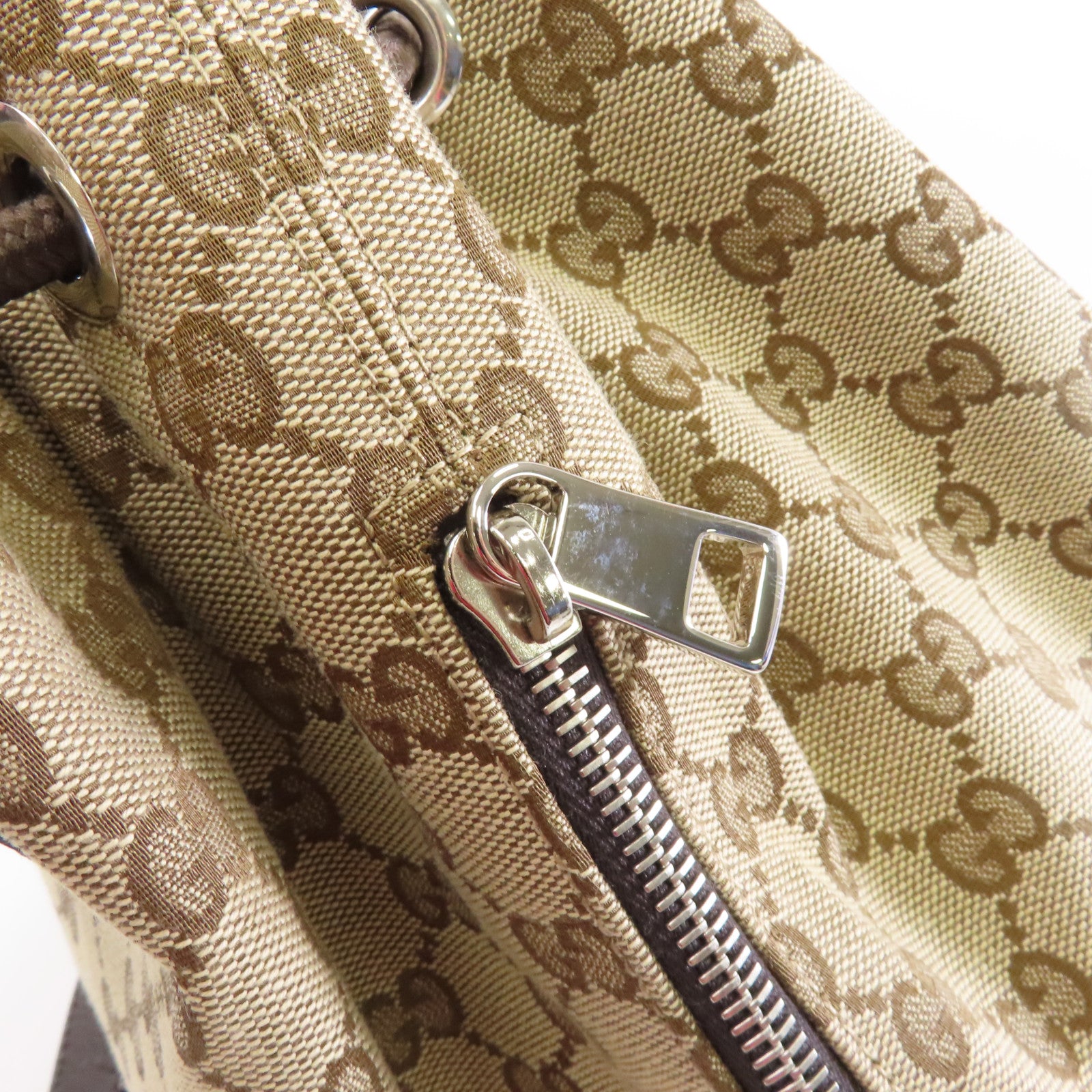 GUCCI 帆布Backpack銀扣背包棕色