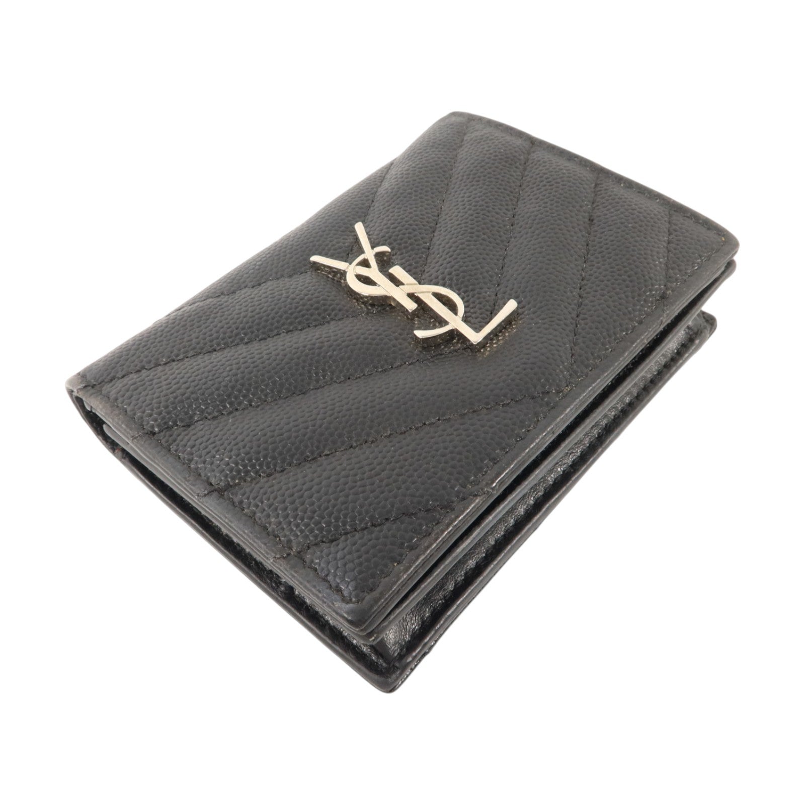 YVES SAINT LAURENT 牛皮皮革Bifold Wallet銀扣錢包