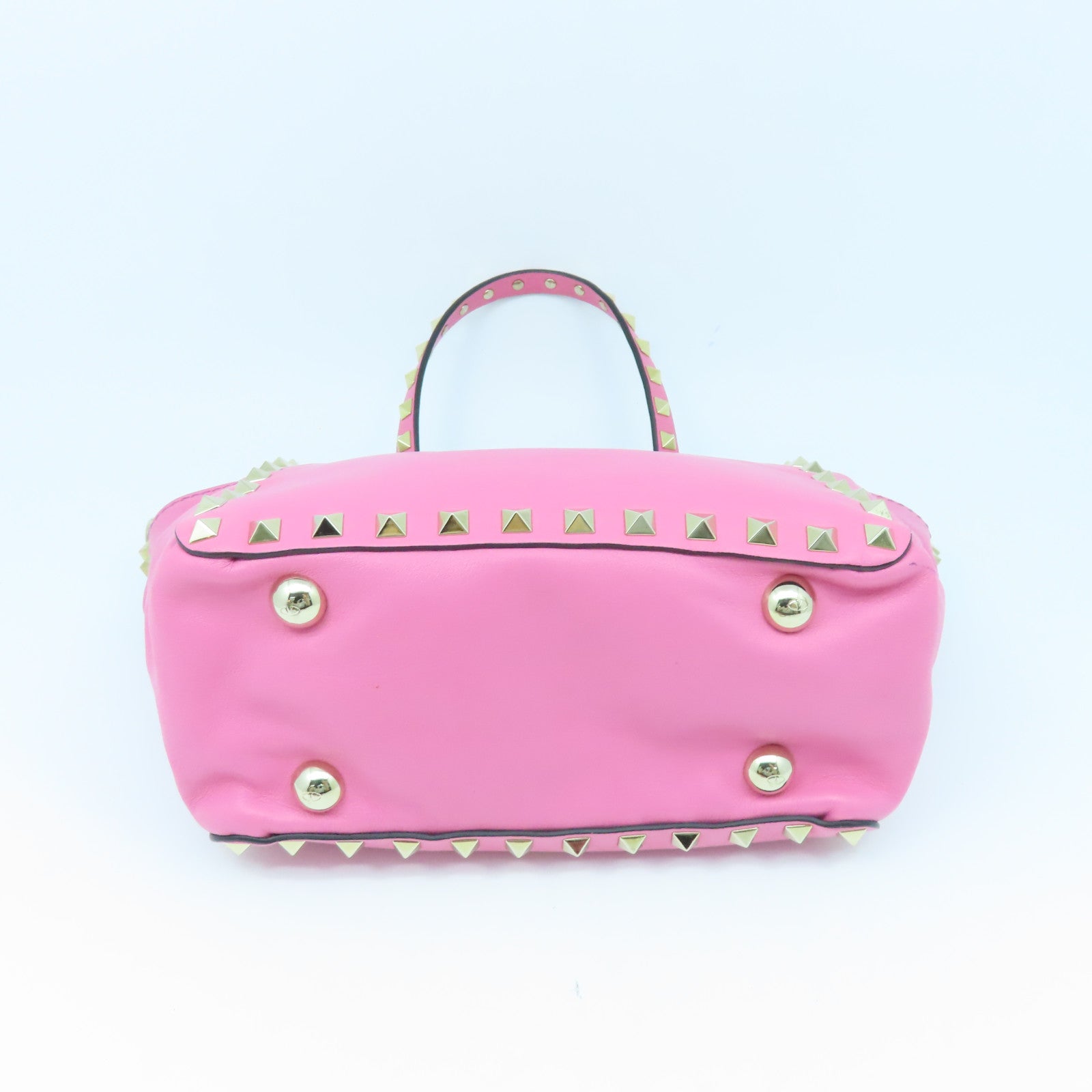 Valentino Leather Rockstud Mini Gold Buckle Handle Shoulder Bag Pink