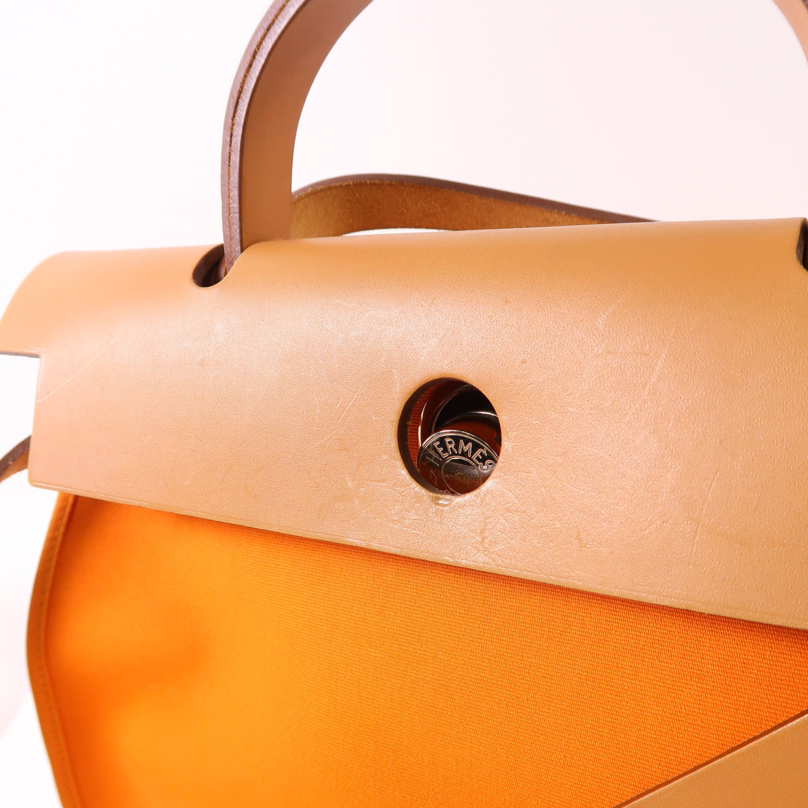 HERMES 帆布Herbag PM銀扣手挽肩背兩用袋93 Orange