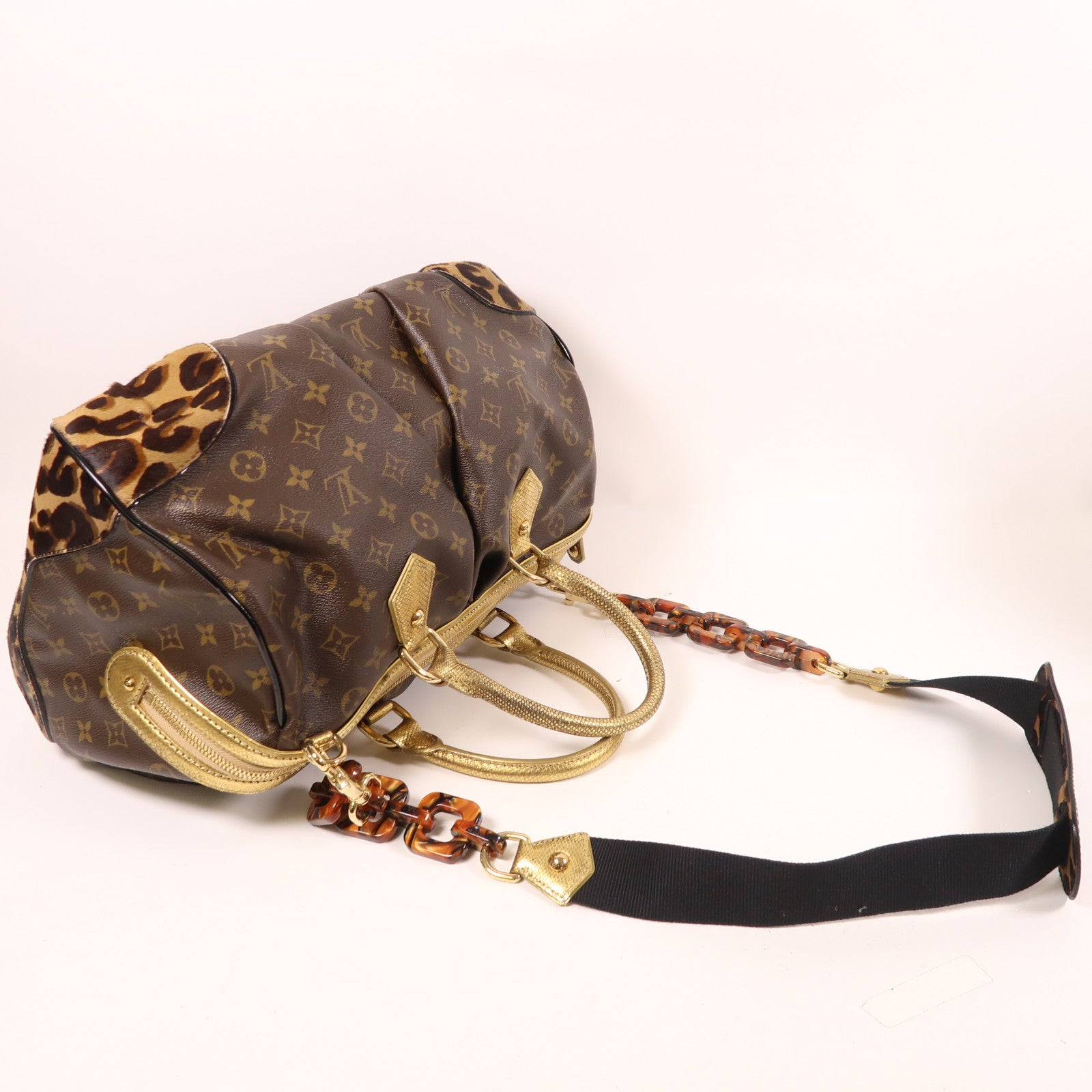 LOUIS VUITTON 【激減優惠】Monogram/蛇皮皮革/馬毛Leopard Steven金扣手挽肩背兩用袋
