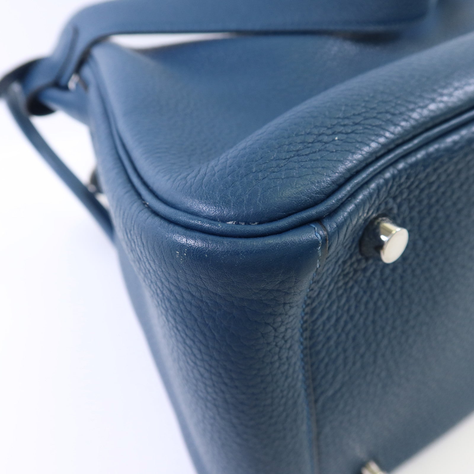 HERMES Clemence皮革Lindy 30銀扣手挽肩背兩用袋Bleu Jean