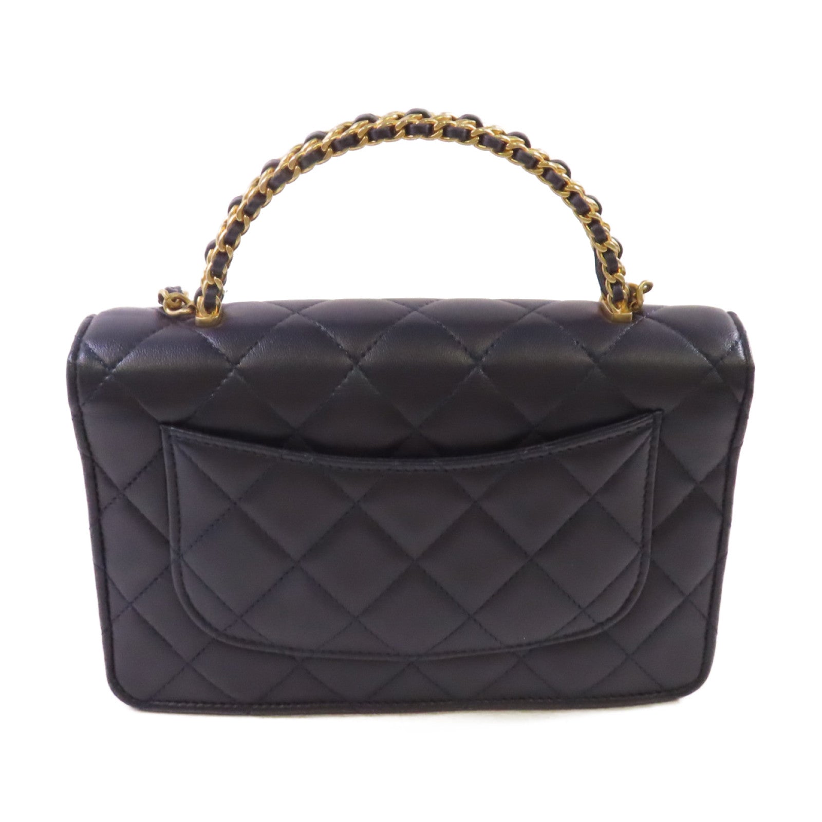 CHANEL 菱格羊皮皮革WOC Wallet On Chain Shoulder Bag金扣鏈帶肩背袋深藍色