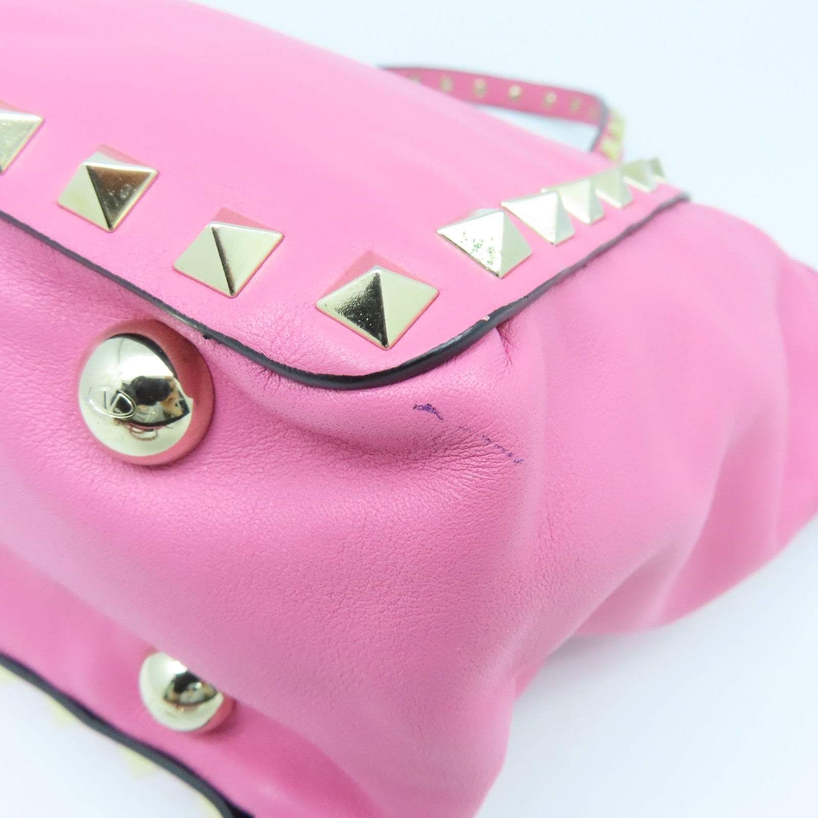 Valentino Leather Rockstud Mini Gold Buckle Handle Shoulder Bag Pink