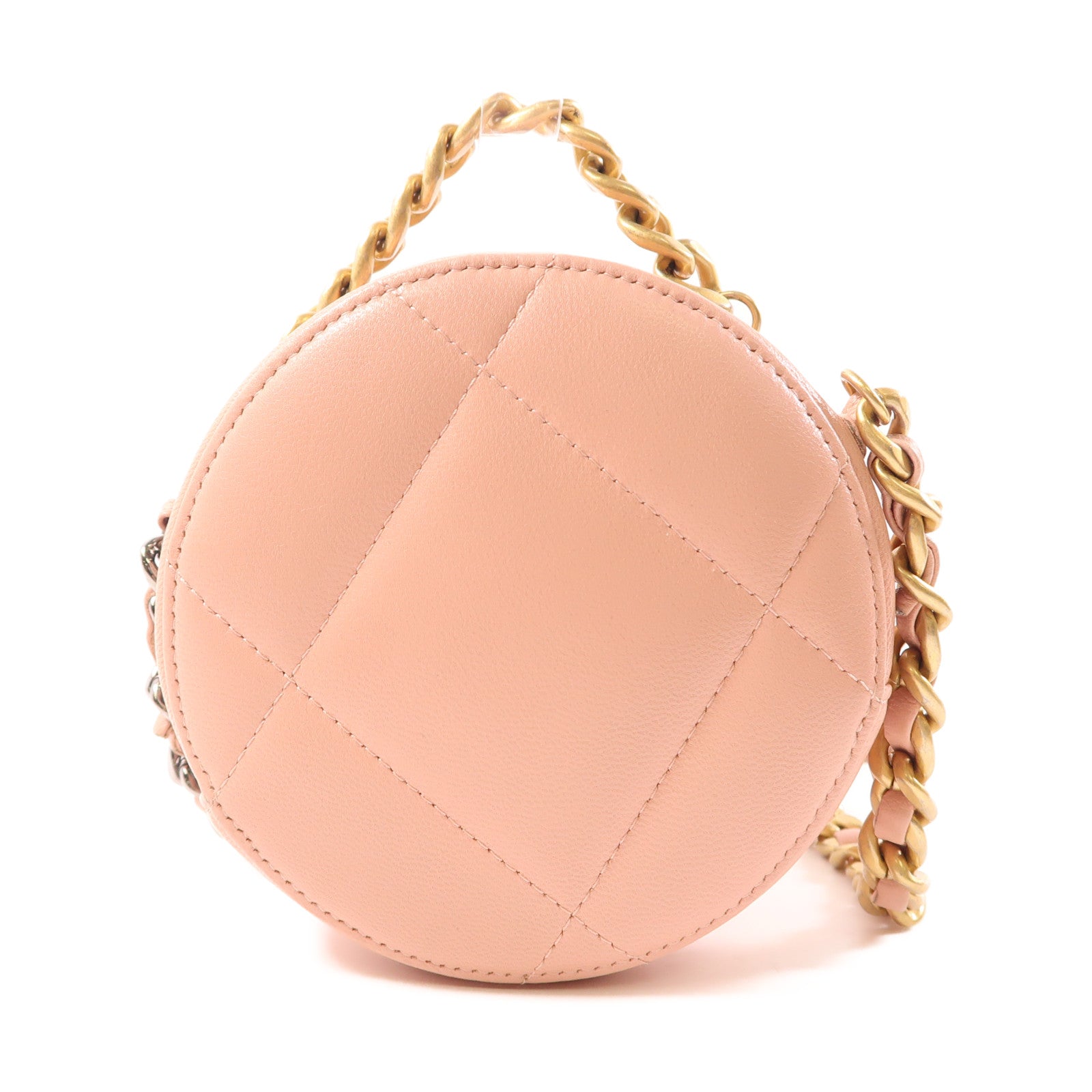 CHANEL CC Round Clutch 19 2 Way Shoulder Bag Handbag Lambskin Leather Pink