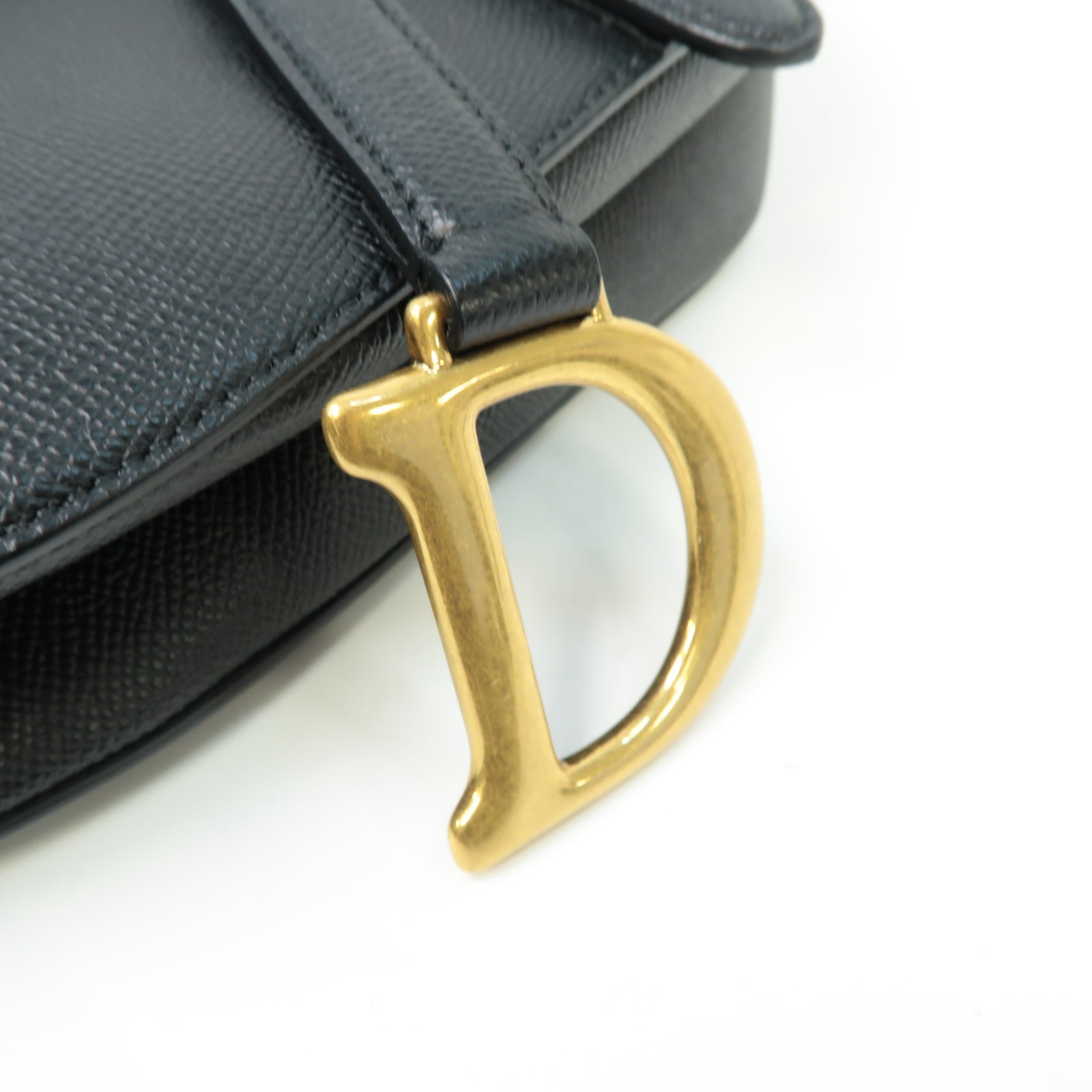 Dior 牛皮皮革Saddle Bag金扣手挽袋黒色