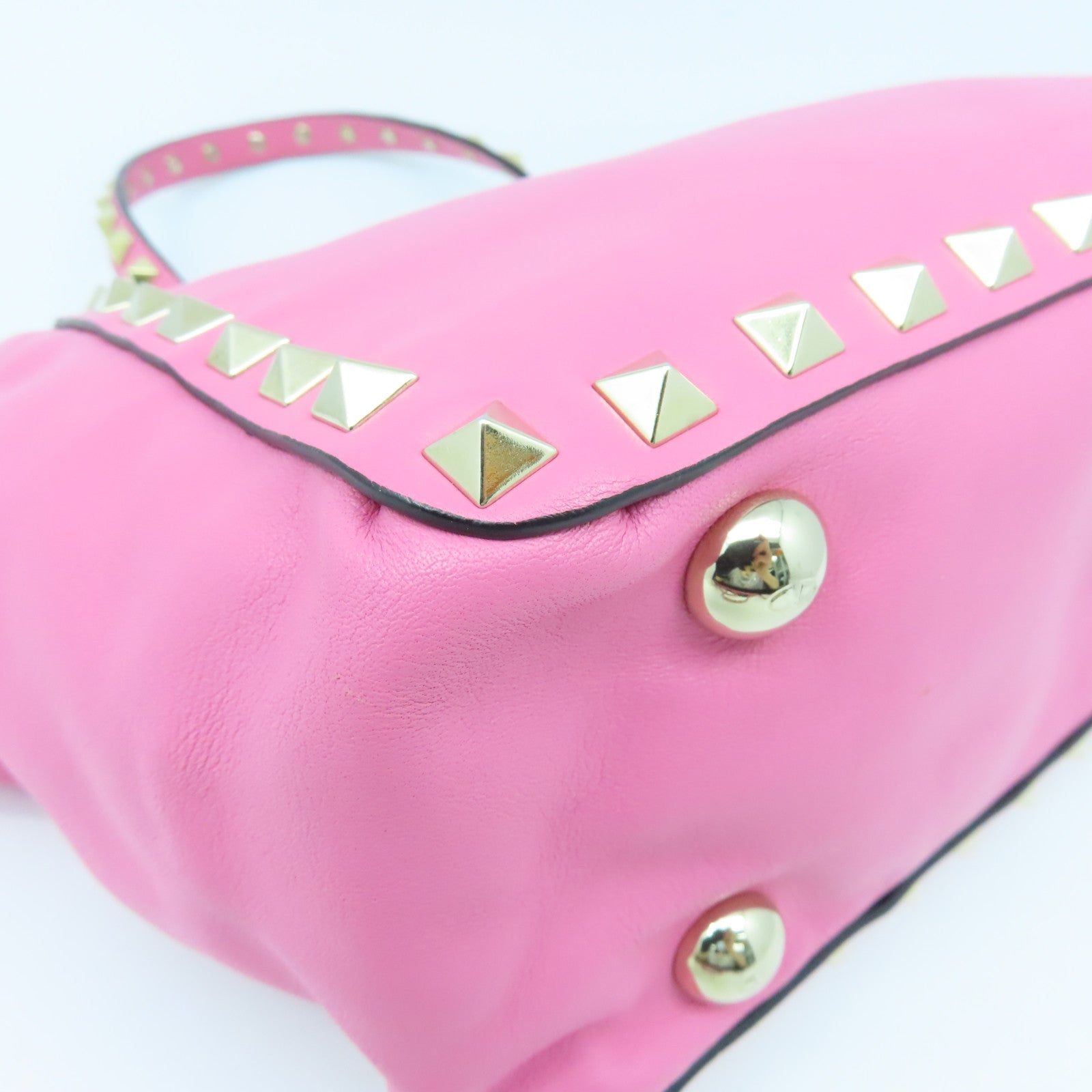 Valentino Leather Rockstud Mini Gold Buckle Handle Shoulder Bag Pink