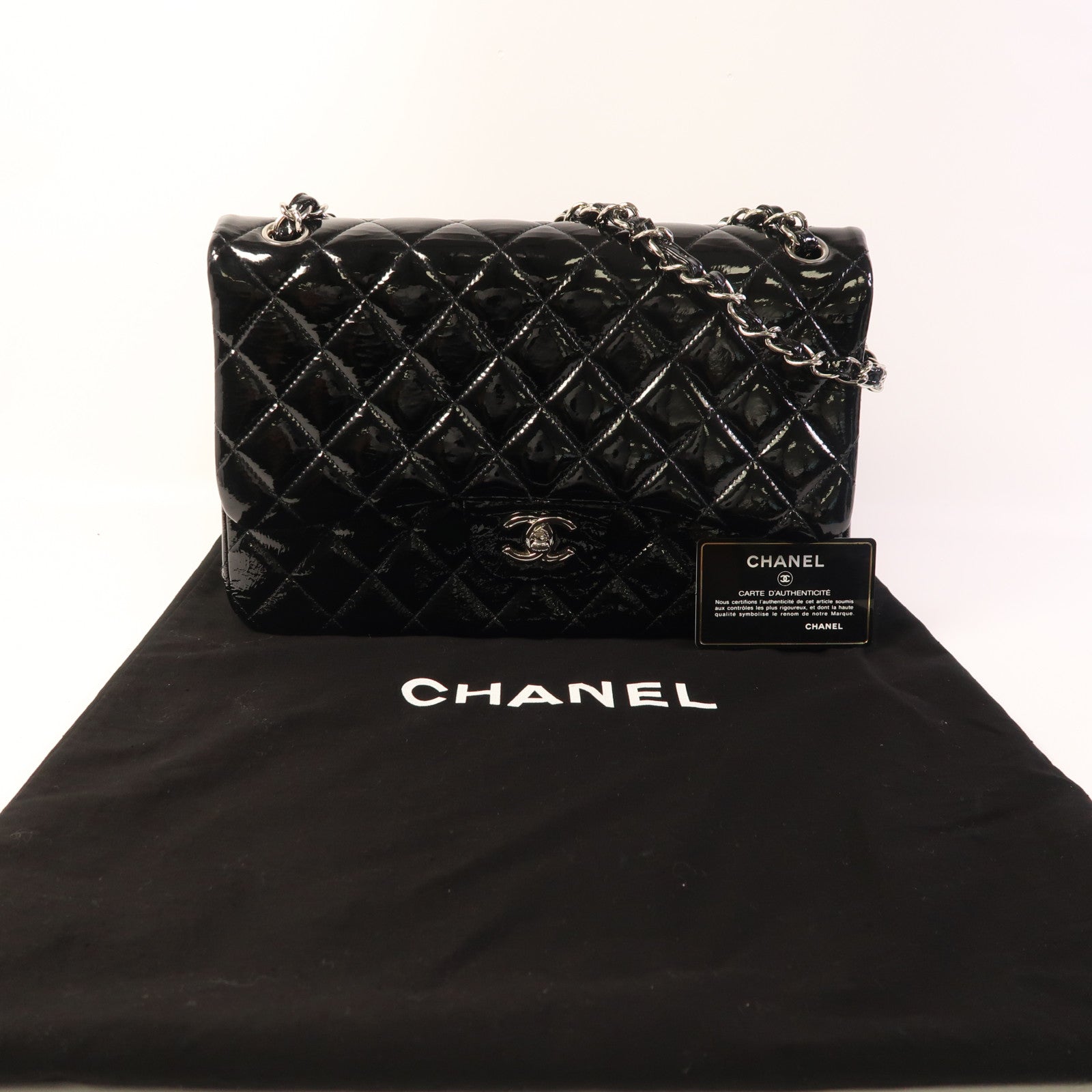 CHANEL Large Classic銀扣鏈帶肩背袋