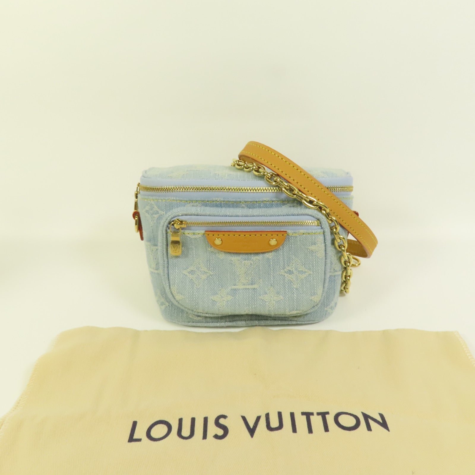 LOUIS VUITTON Monogram Denim Mini Bumbag金扣手挽肩背兩用袋