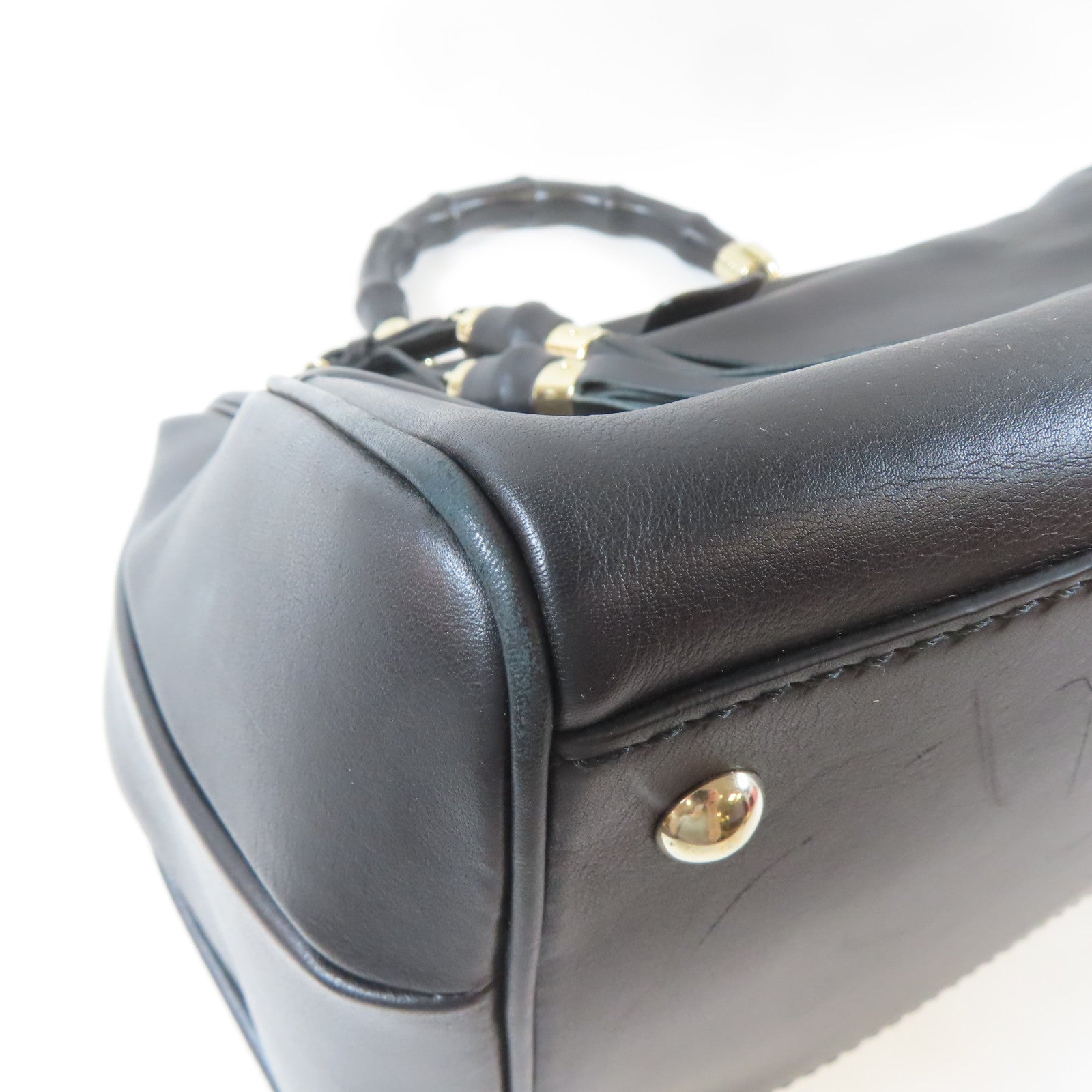 GUCCI 【激減優惠】皮革Bamboo Handbag銀扣手挽袋黑色