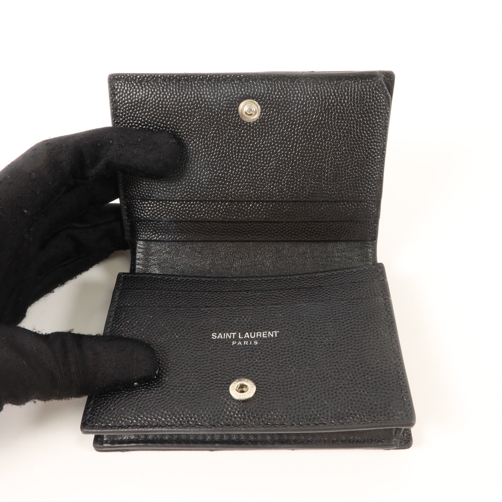 YVES SAINT LAURENT 牛皮皮革Bifold Wallet銀扣錢包