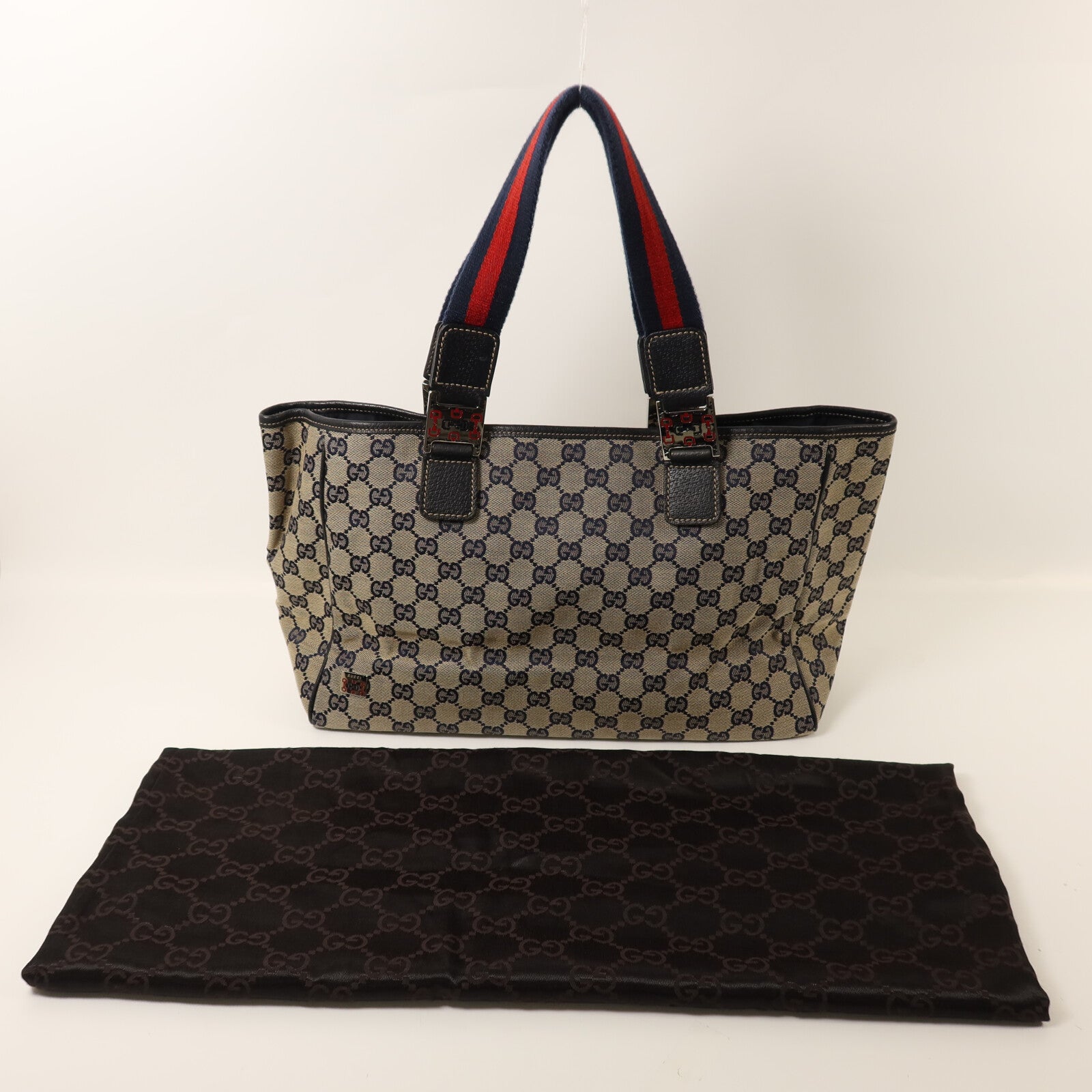 GUCCI 帆布Tote Bag Medium銀扣手挽袋