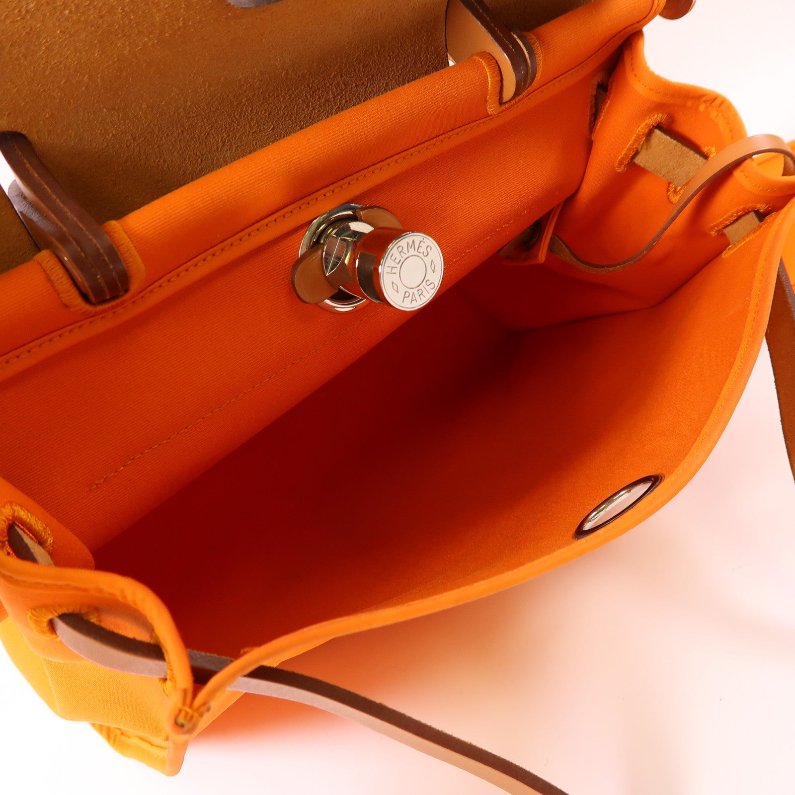 HERMES 帆布Herbag PM銀扣手挽肩背兩用袋93 Orange