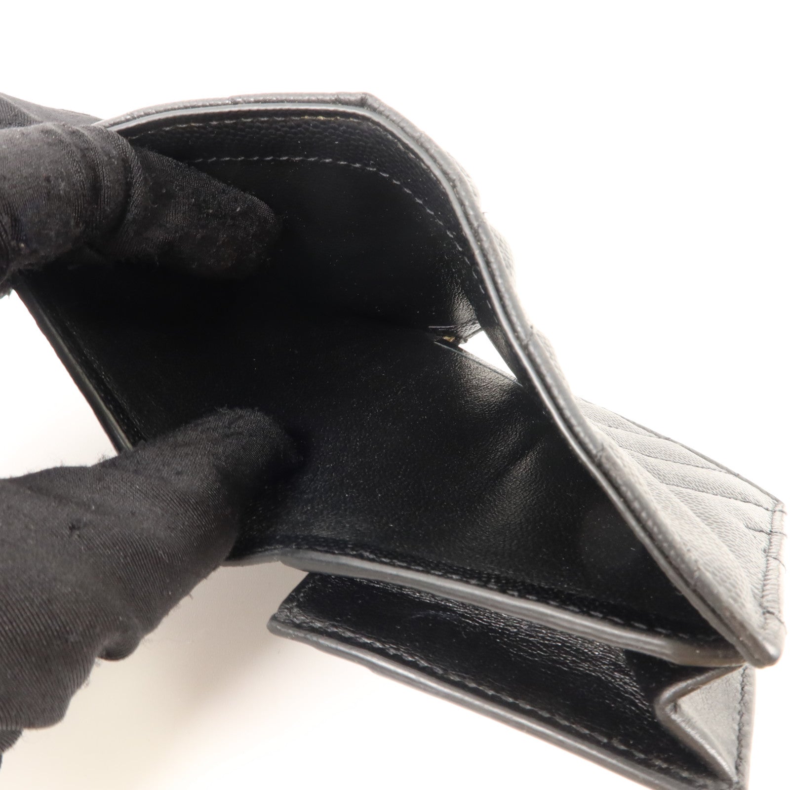 YVES SAINT LAURENT 牛皮皮革Bifold Wallet銀扣錢包