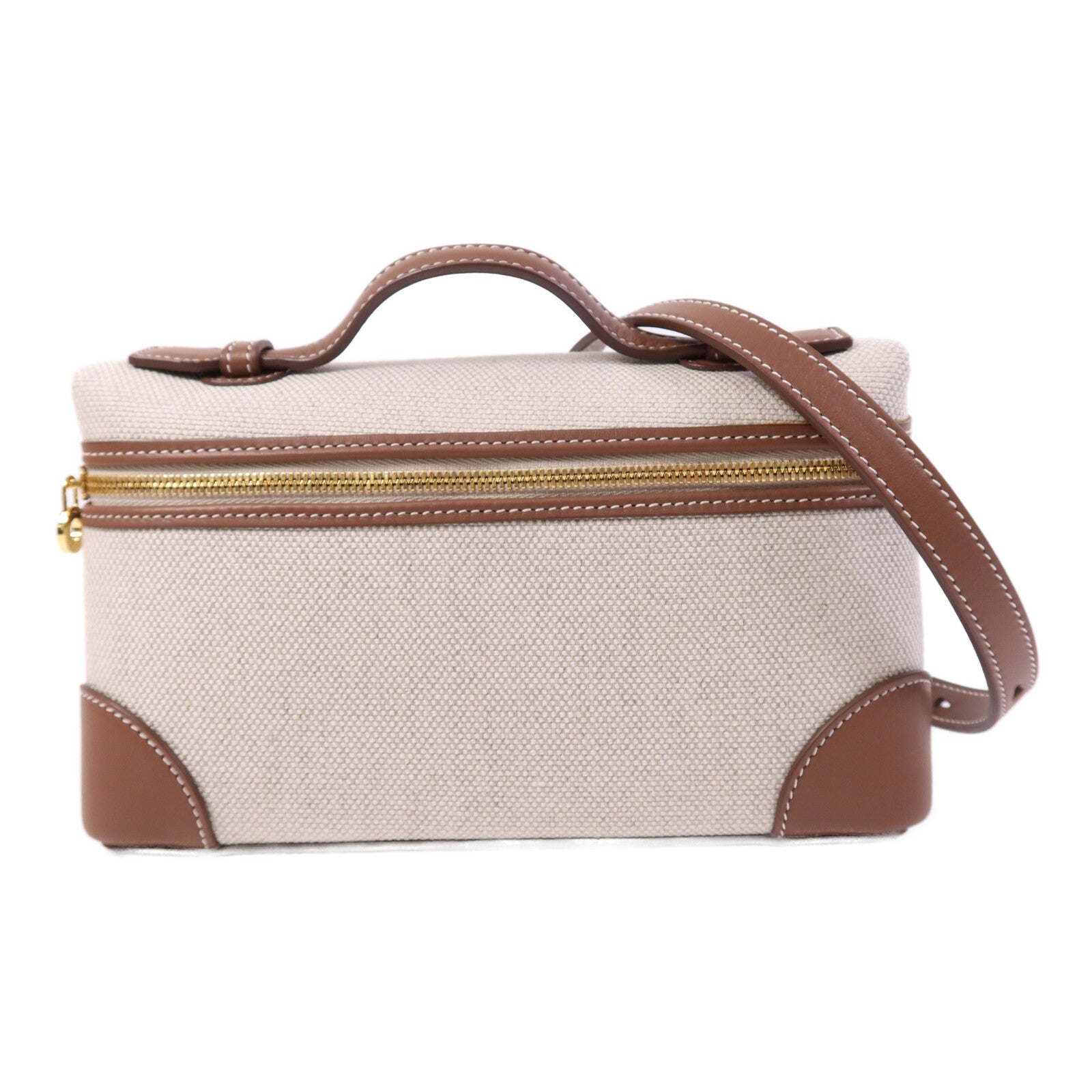 Loro Piana 帆布/牛皮皮革Extra Pocket L19金扣手挽肩背兩用袋