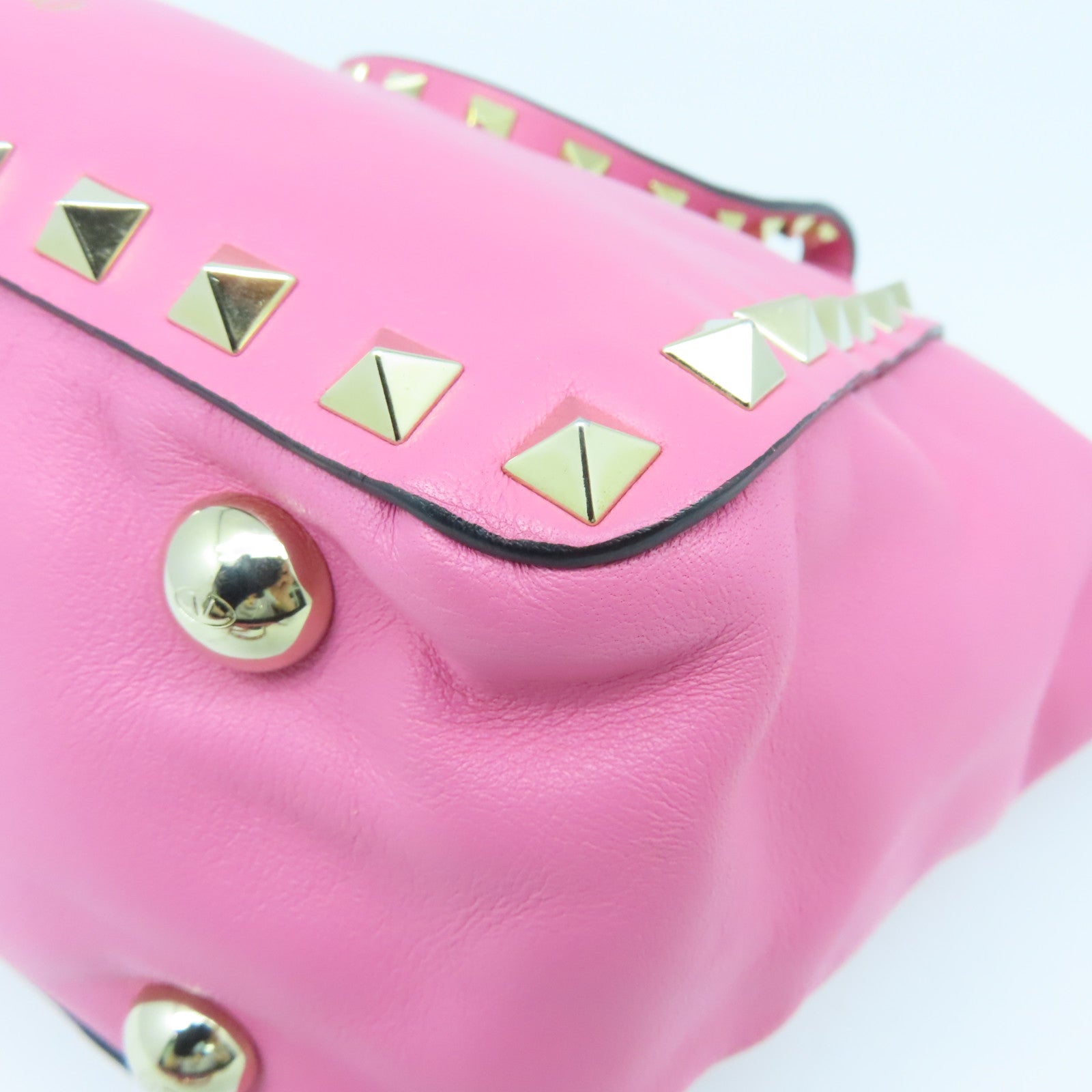 Valentino Leather Rockstud Mini Gold Buckle Handle Shoulder Bag Pink