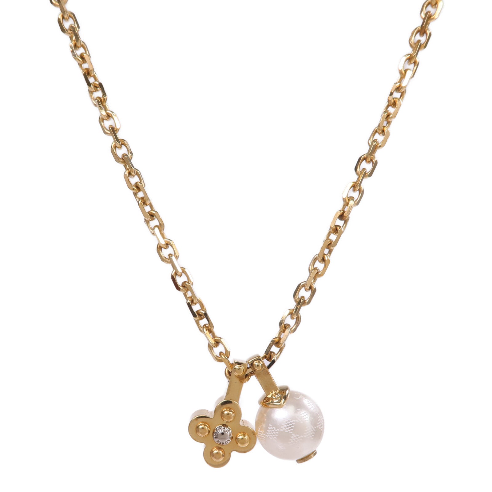 LOUIS VUITTON 金屬/PVC Flower Charm Pearl Necklace金屬項鏈