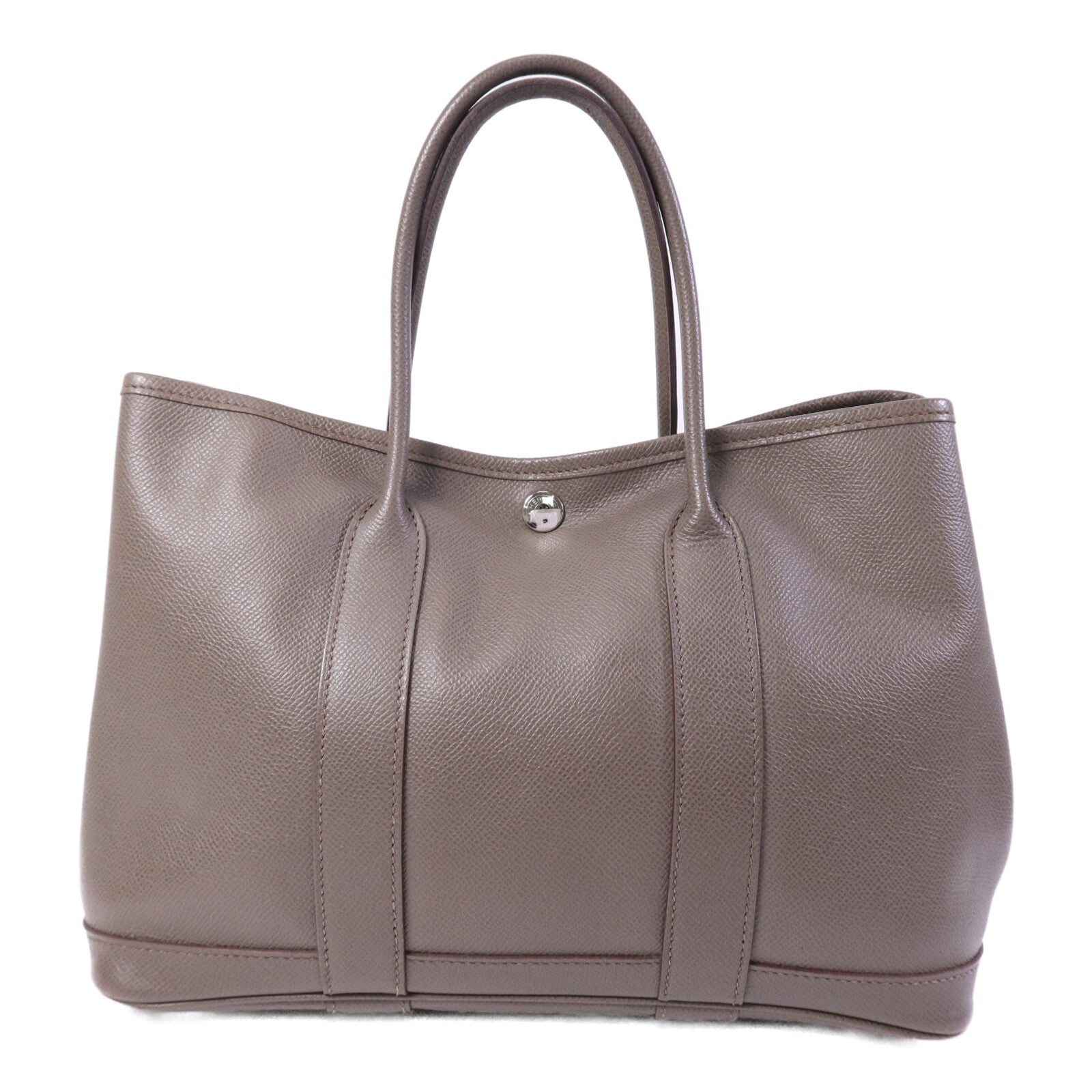 HERMES Epsom皮革Garden Party TPM銀扣手挽Etoupe袋