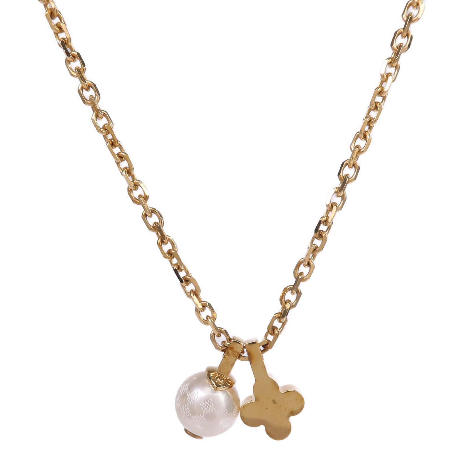 LOUIS VUITTON 金屬/PVC Flower Charm Pearl Necklace金屬項鏈